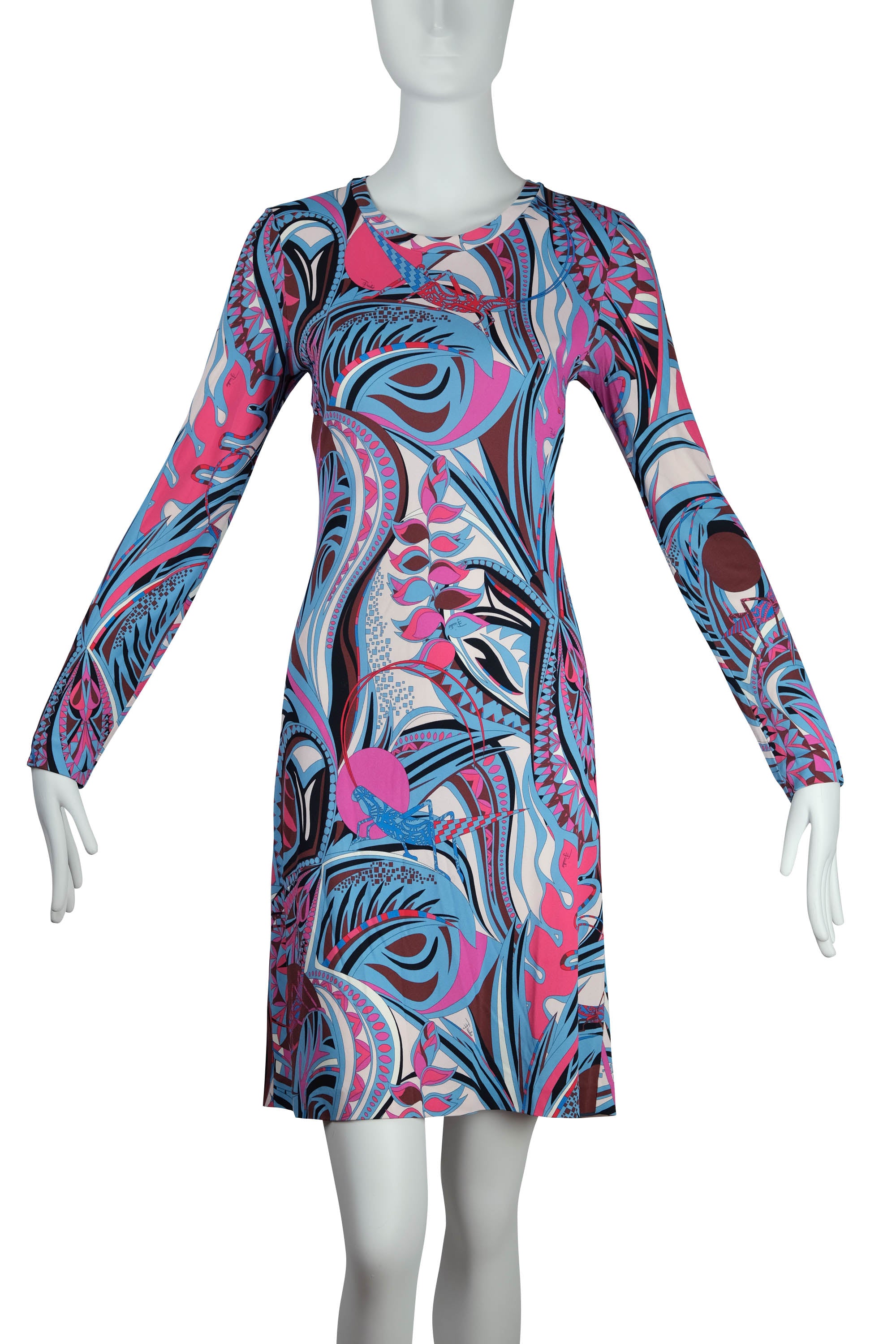 Emilio Pucci Pink Blue Long Sleeve Jersey Butterfly Grasshopper Print - Foxy Couture Carmel Emilio Pucci Pink Blue Long Sleeve Jersey Butterfly Grasshopper Print - Foxy Couture Carmel