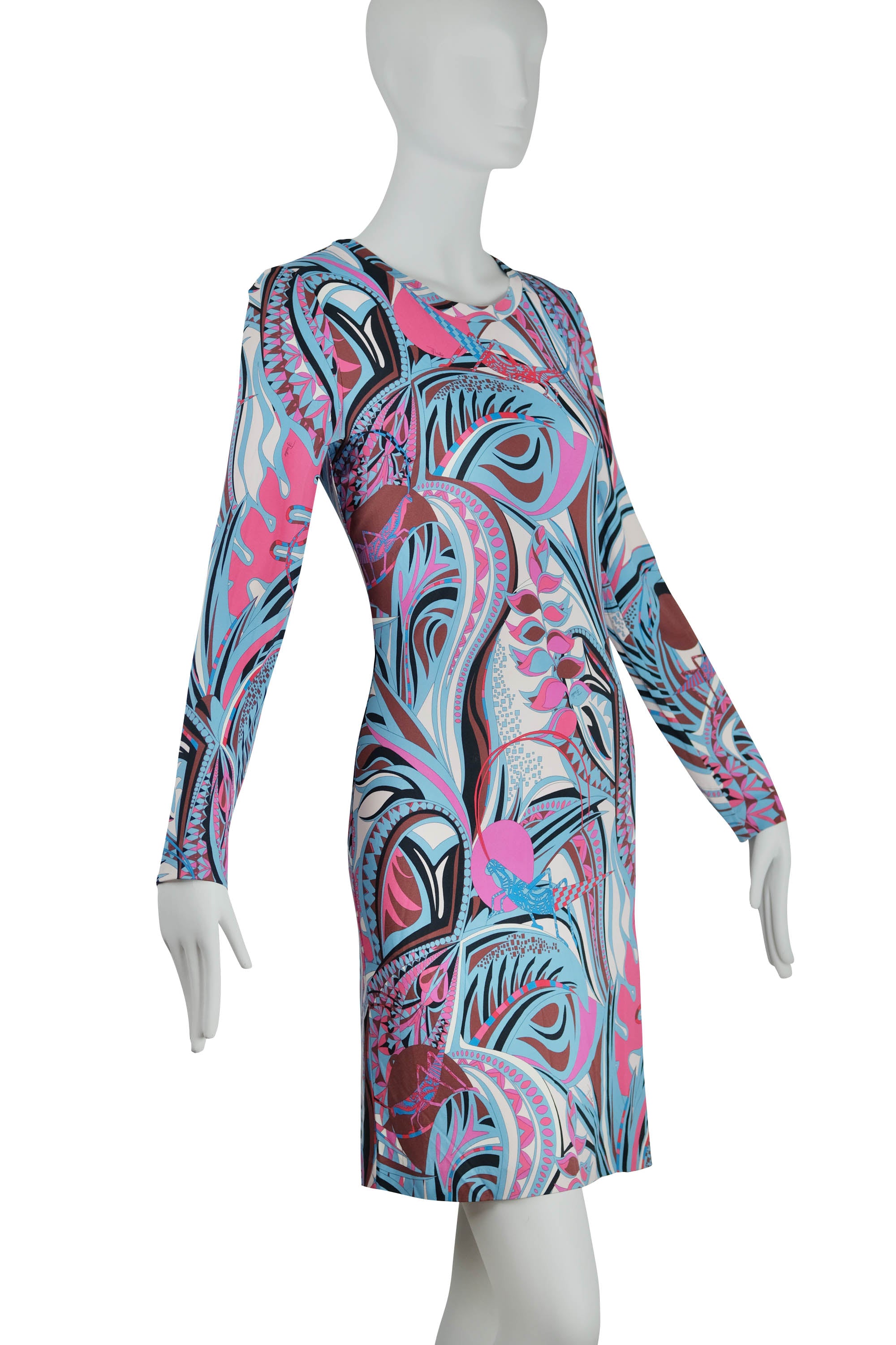 Emilio Pucci Pink Blue Long Sleeve Jersey Butterfly Grasshopper Print - Foxy Couture Carmel Emilio Pucci Pink Blue Long Sleeve Jersey Butterfly Grasshopper Print - Foxy Couture Carmel