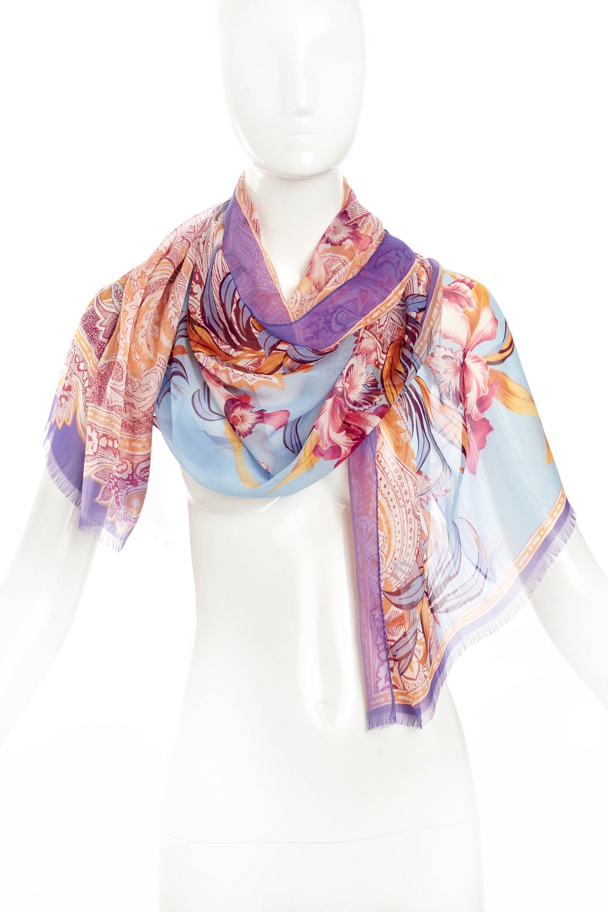 Etro Blue and Orange Floral Scarf