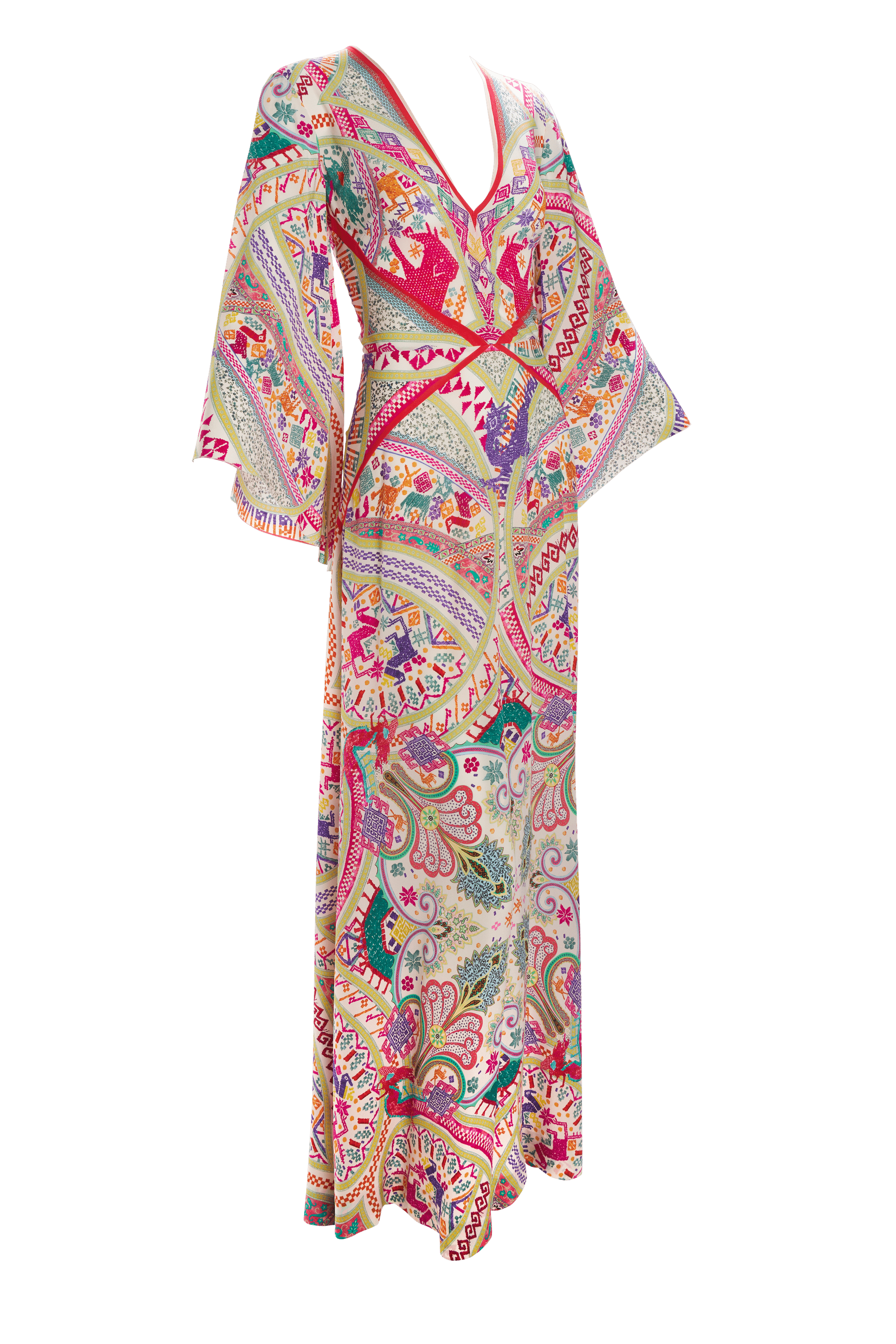 Etro World Travels Cross Hatched Print Maxi Dress - Foxy Couture Carmel