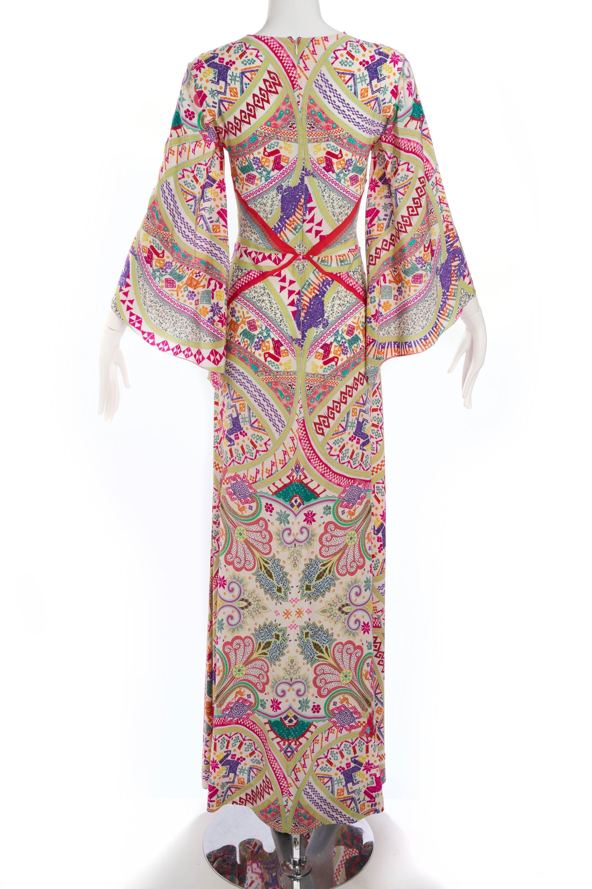Etro World Travels Cross Hatched Print Maxi Dress - Foxy Couture Carmel