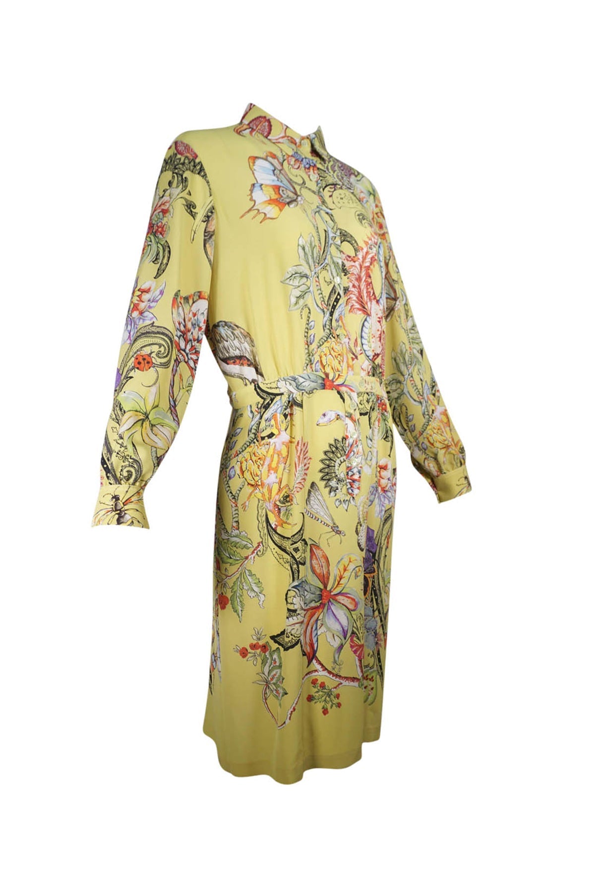 Etro Yellow Silk Print Dress with Australian Wildlife Size 44 / 8 - Foxy Couture Carmel