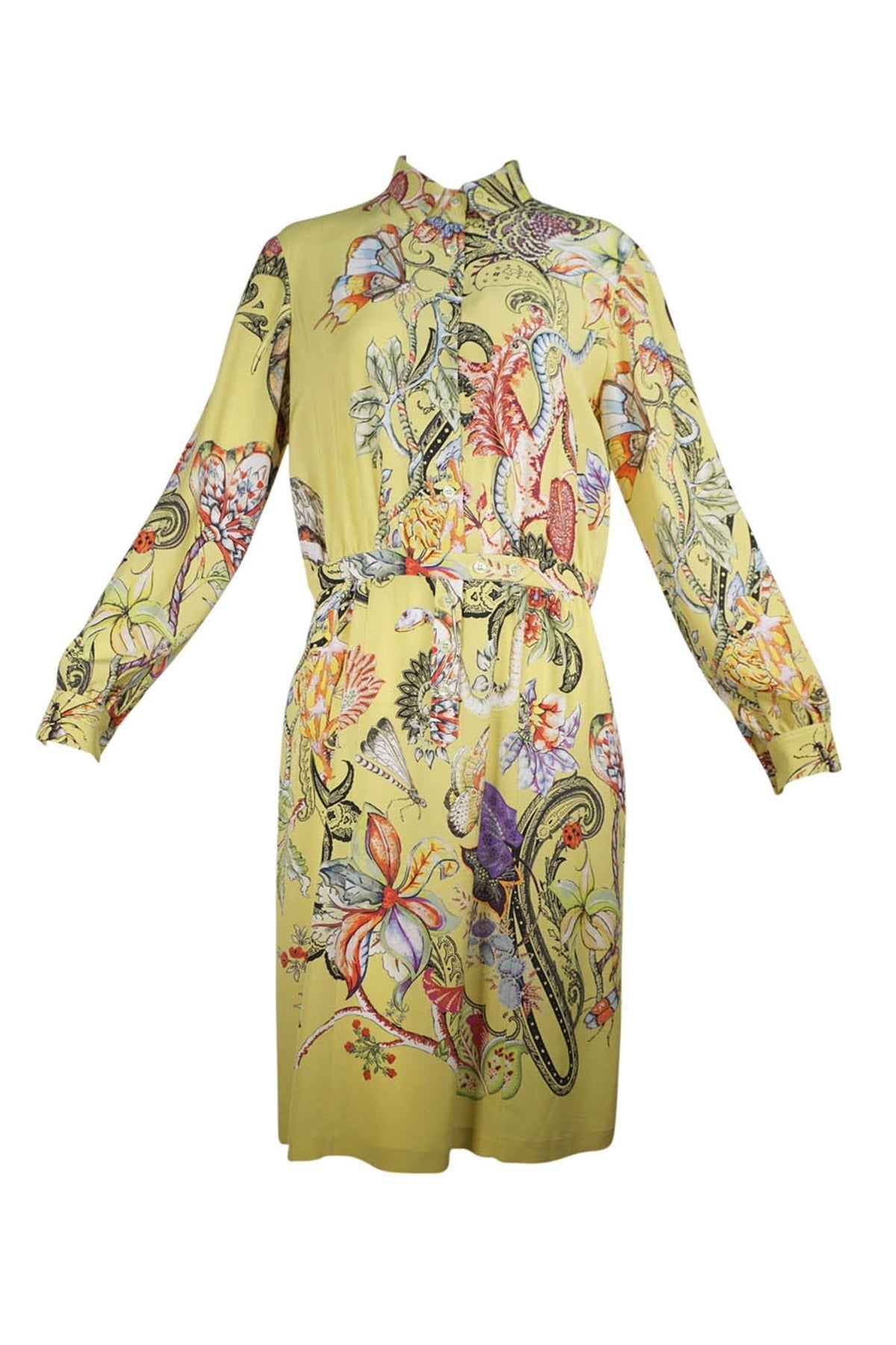 Etro Yellow Silk Print Dress with Australian Wildlife Size 44 / 8 Etro Yellow Silk Print Dress with Australian Wildlife Size 44 / 8