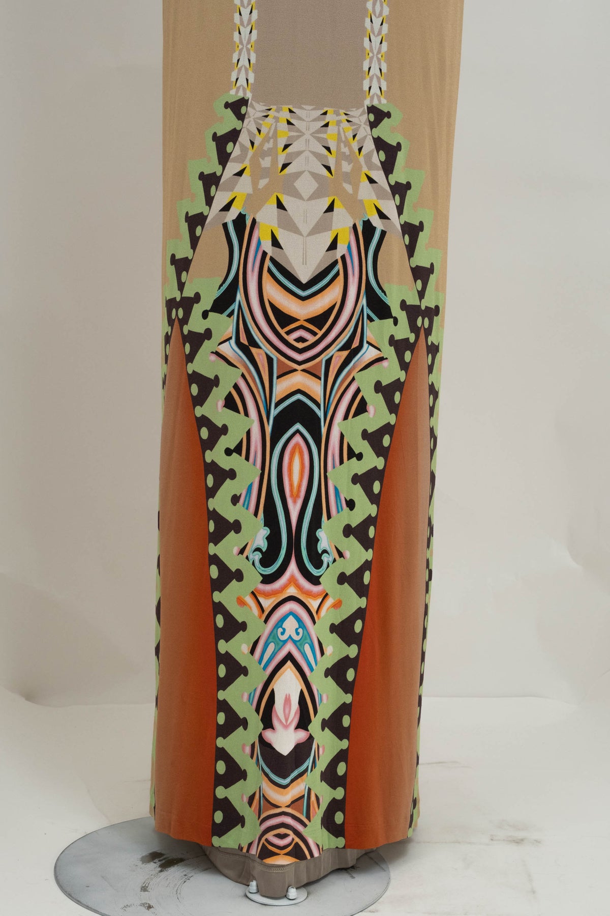 Etro beige and green print silk jersey maxi dress