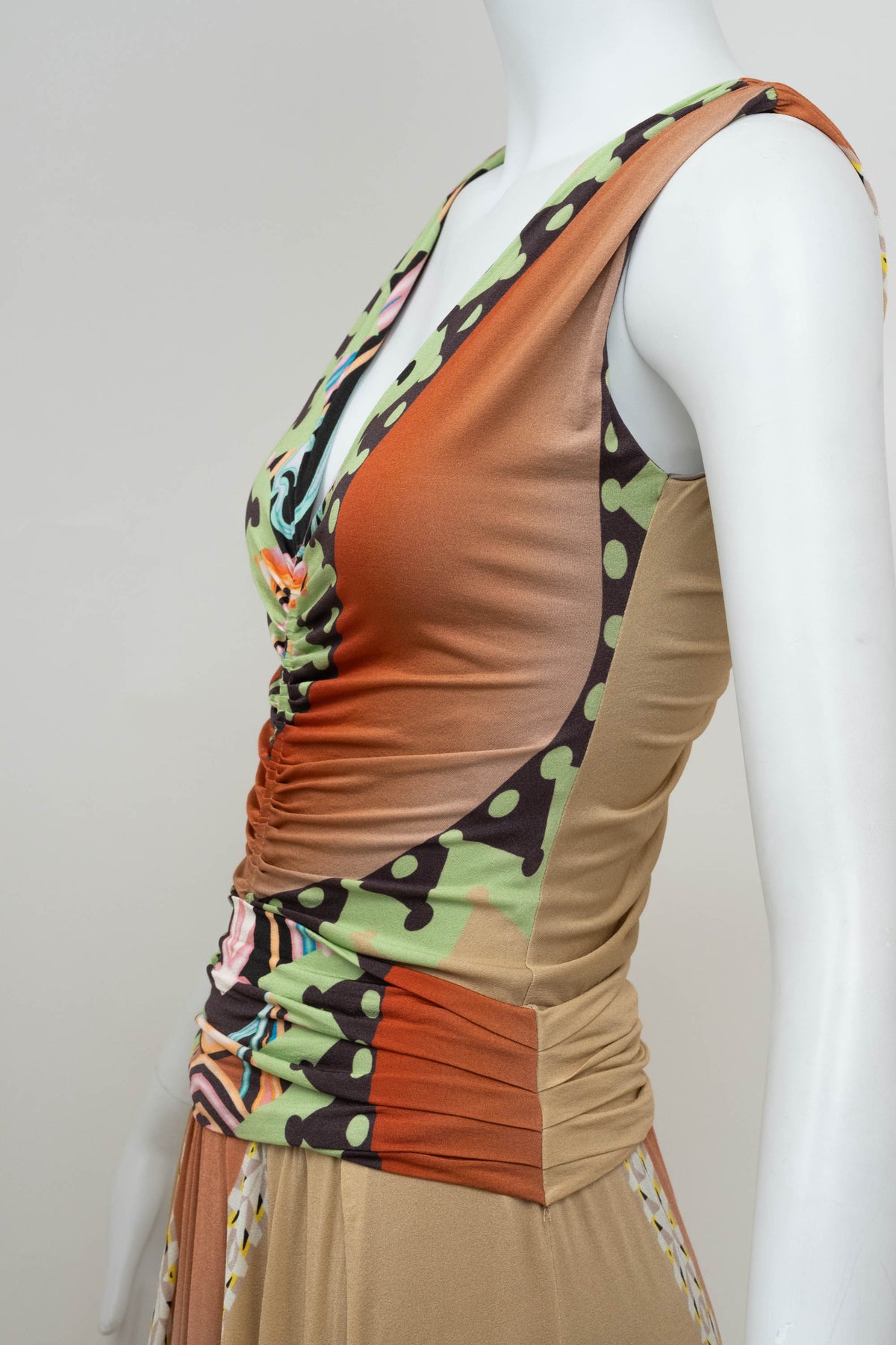 Etro beige and green print silk jersey maxi dress