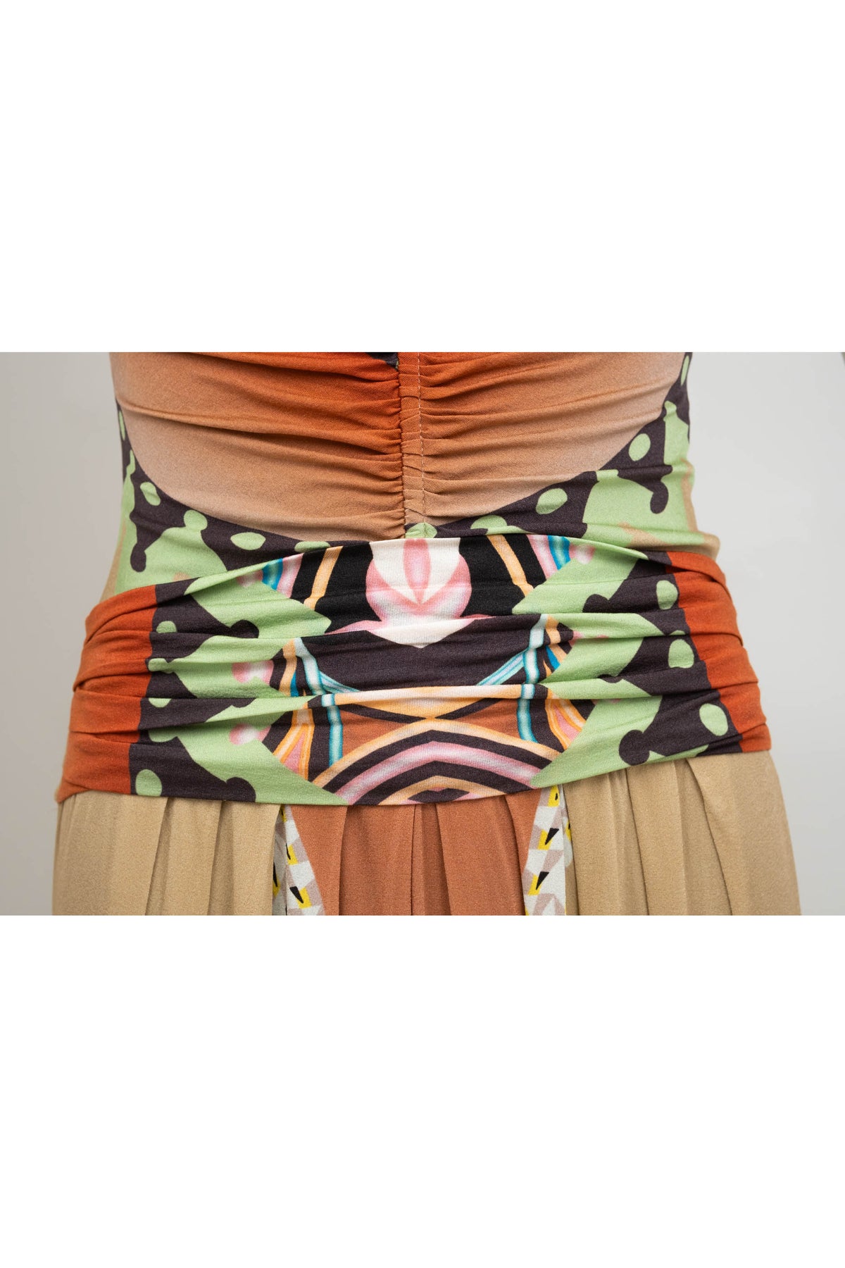Etro beige and green print silk jersey maxi dress