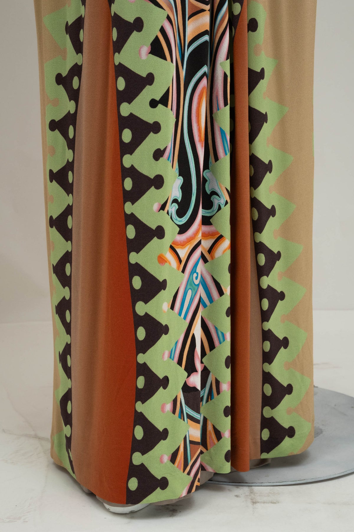 Etro beige and green print silk jersey maxi dress