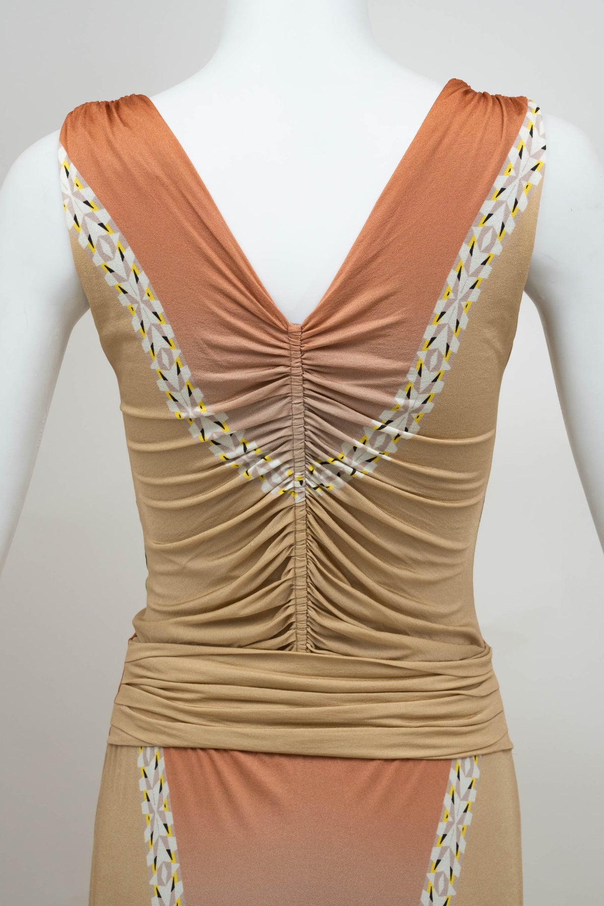 Etro beige and green print silk jersey maxi dress