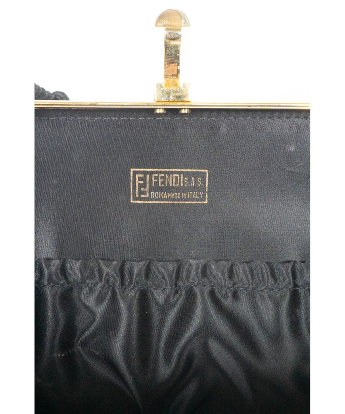 Fendi Size Small Black Gold Lace Minaudiere Purse