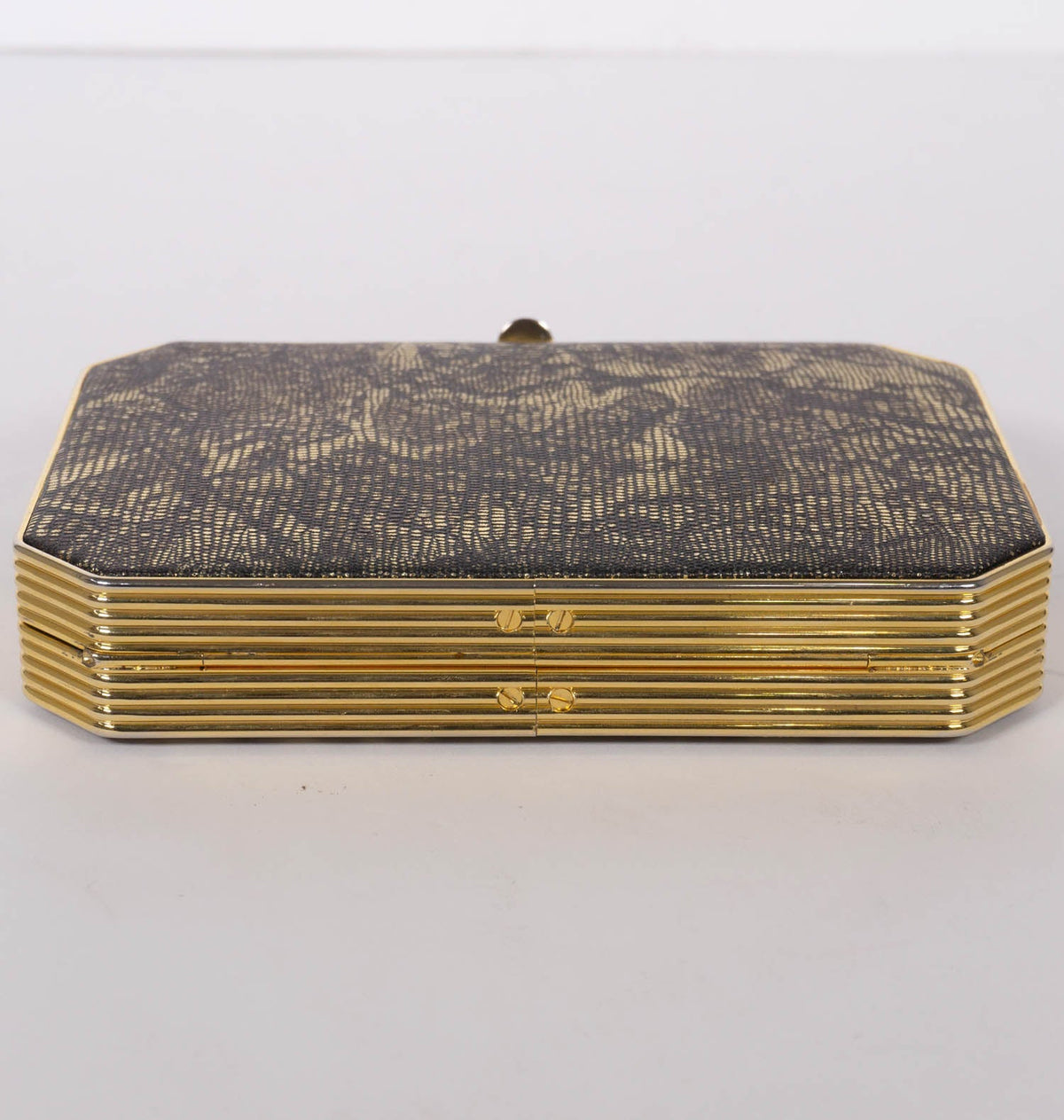 Fendi Size Small Black Gold Lace Minaudiere Purse