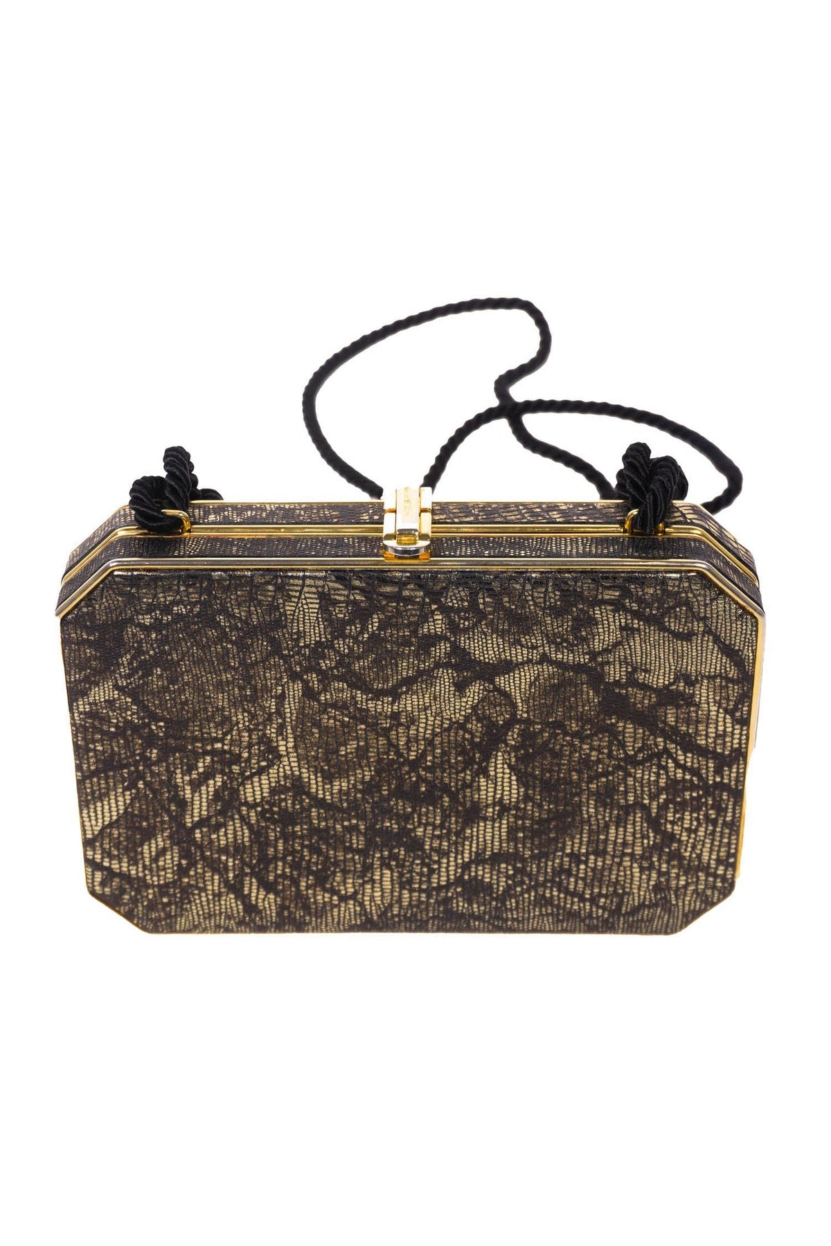 Fendi Size Small Black Gold Lace Minaudiere Purse