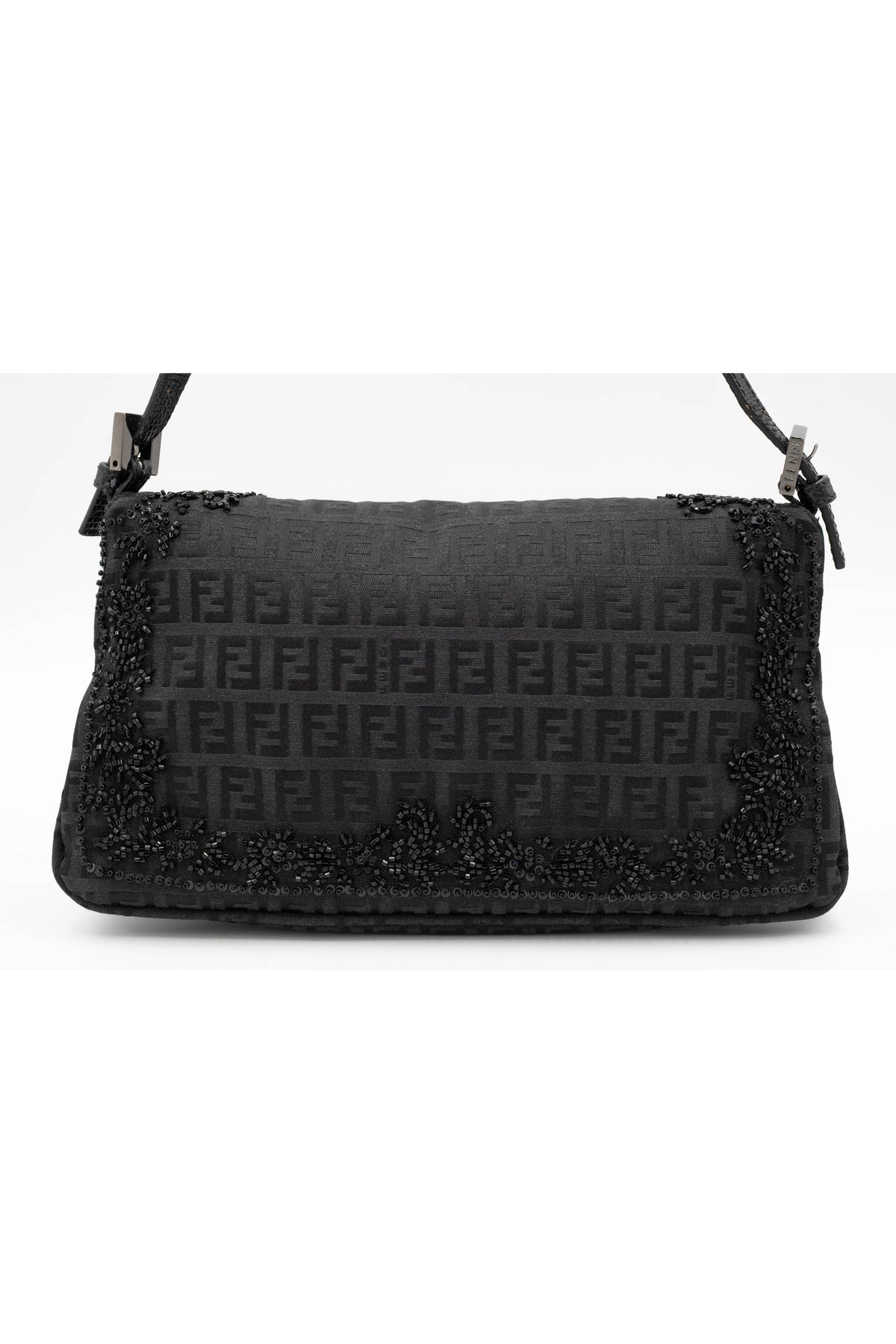 Fendi black zucchino bead abalone clasp baguette purse