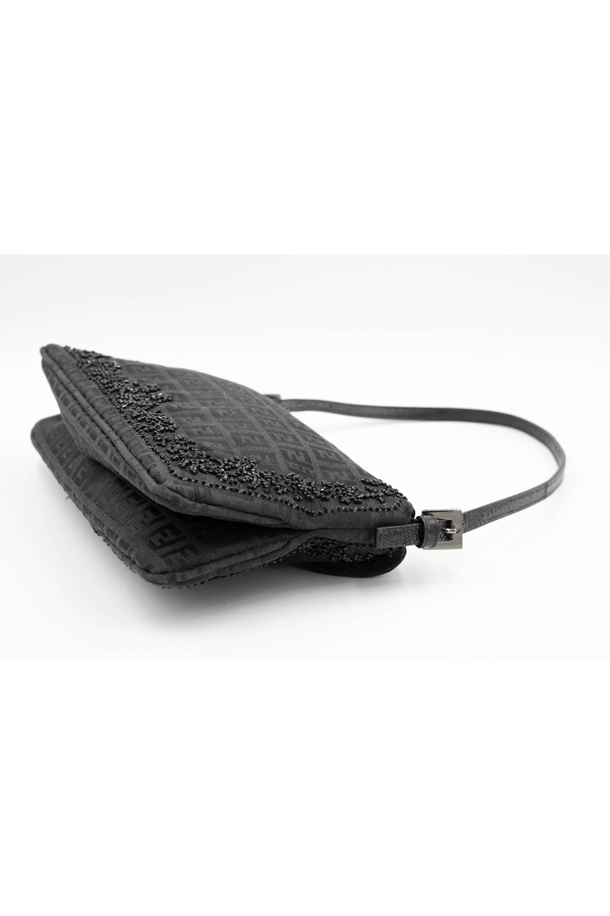 Fendi black zucchino bead abalone clasp baguette purse