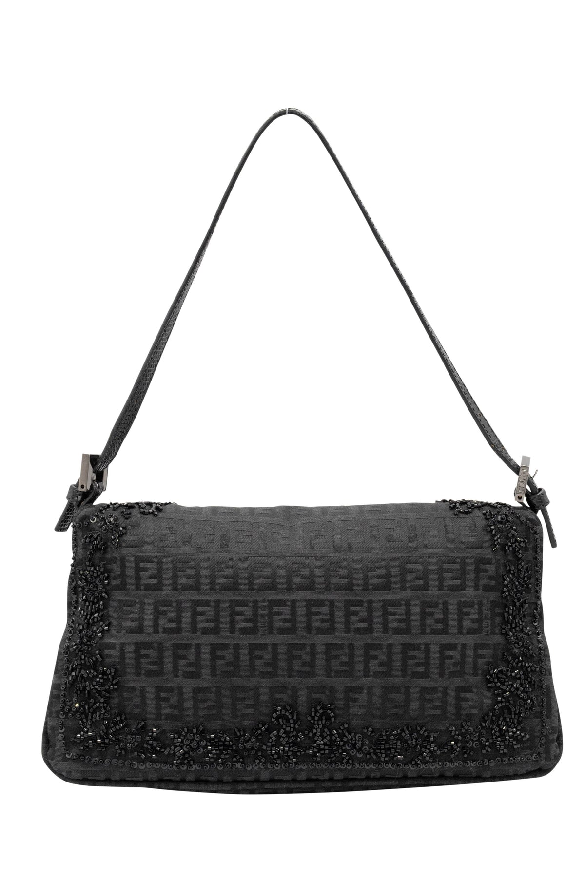 Fendi black zucchino bead abalone clasp baguette purse