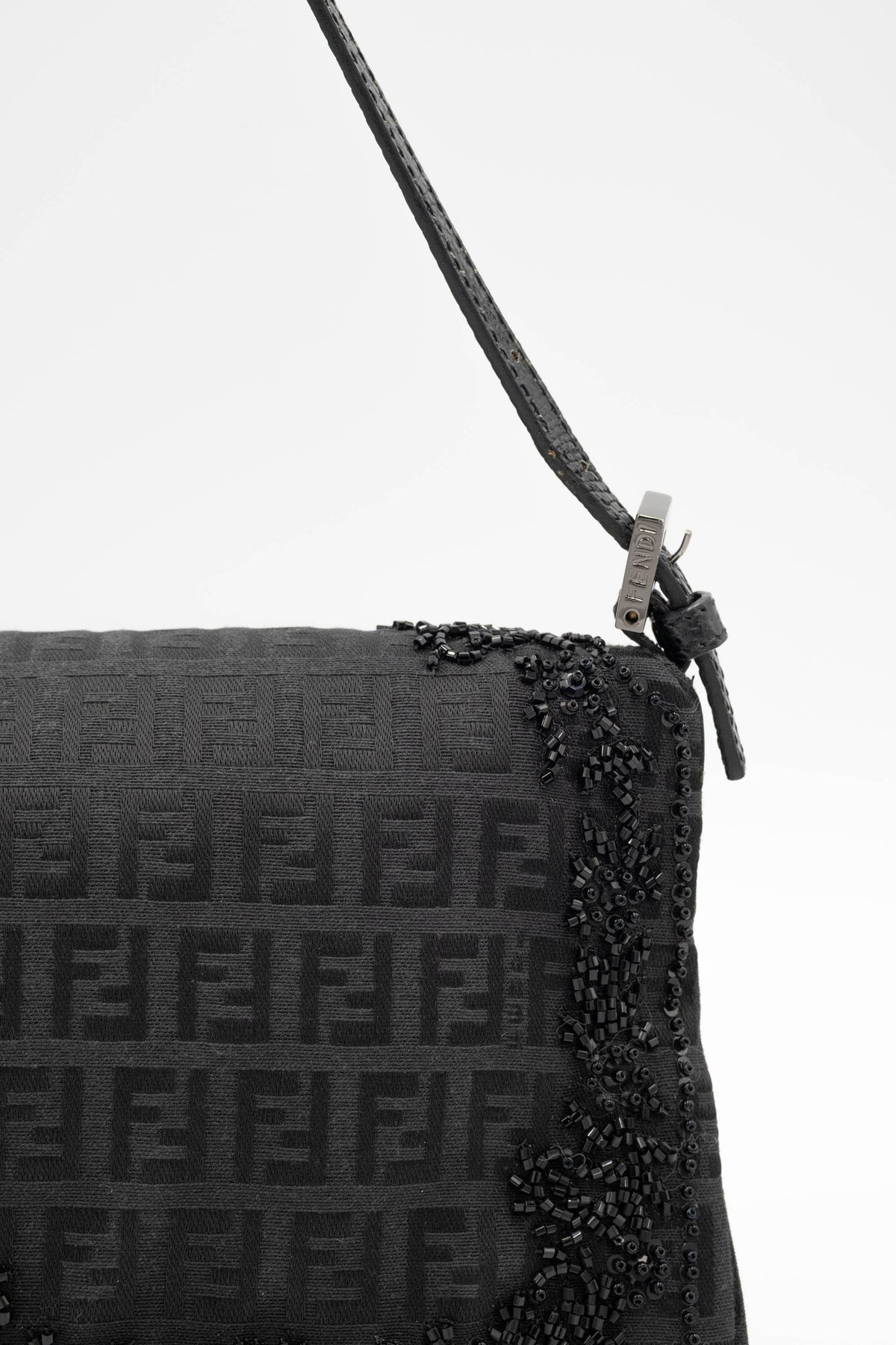 Fendi black zucchino bead abalone clasp baguette purse