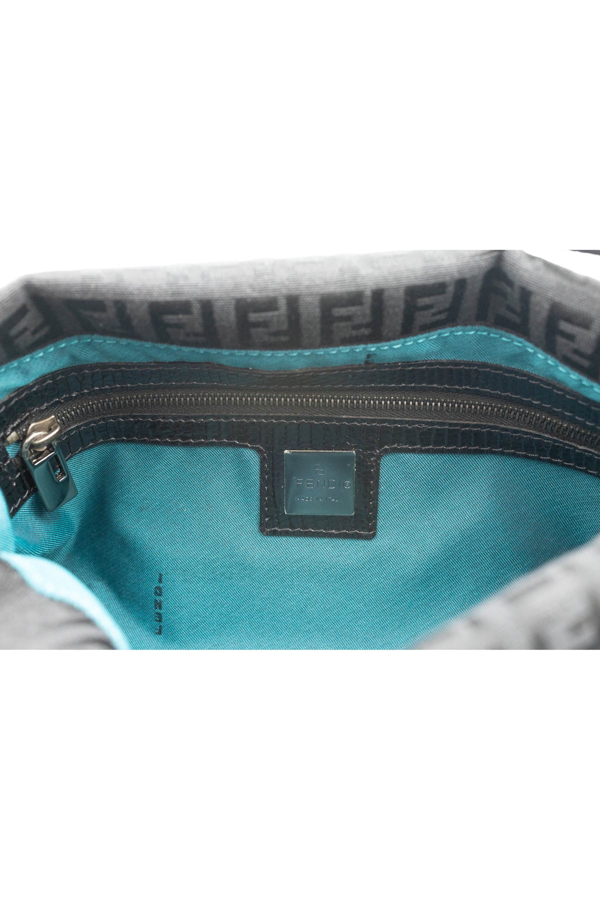Fendi black zucchino bead abalone clasp baguette purse