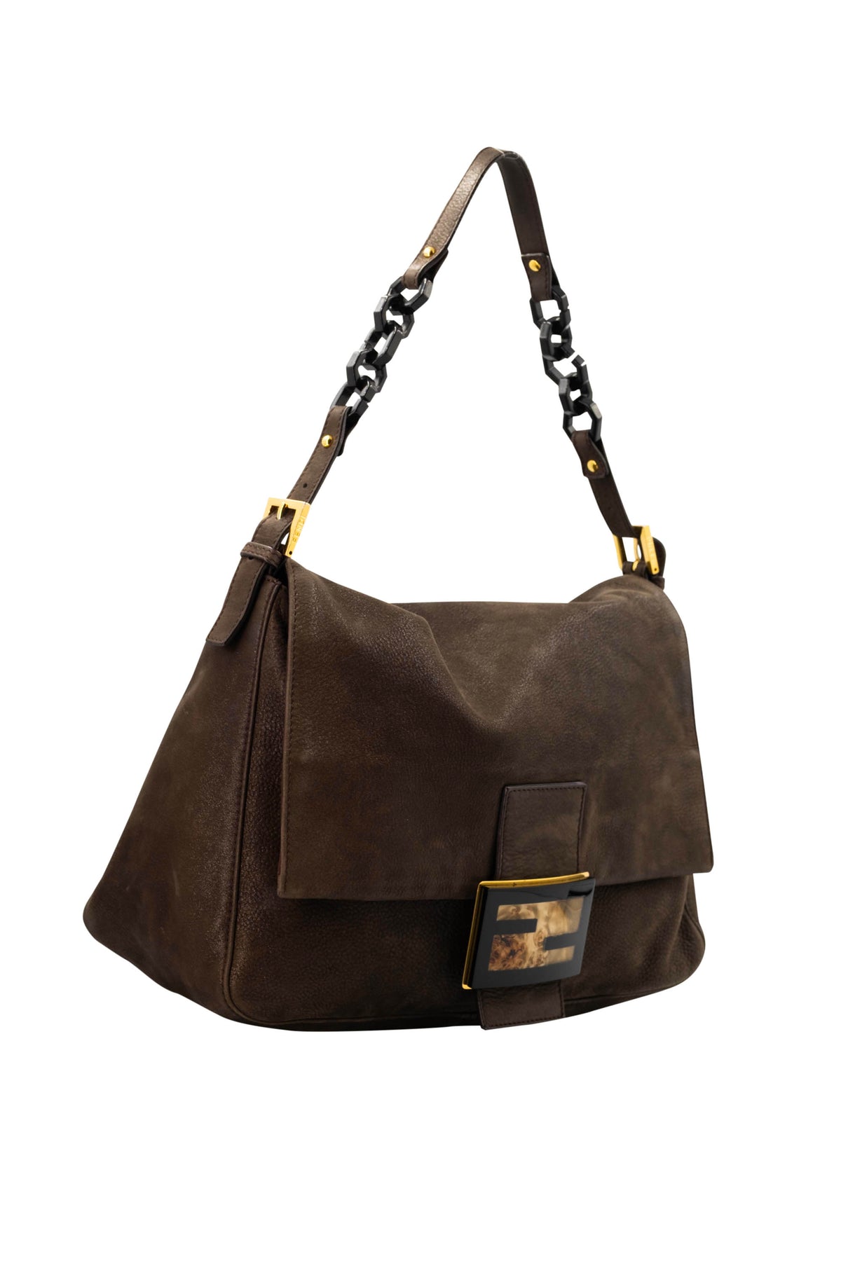 Fendi Mamma Shimmer Brown Leather Baguette With Gold Hardware