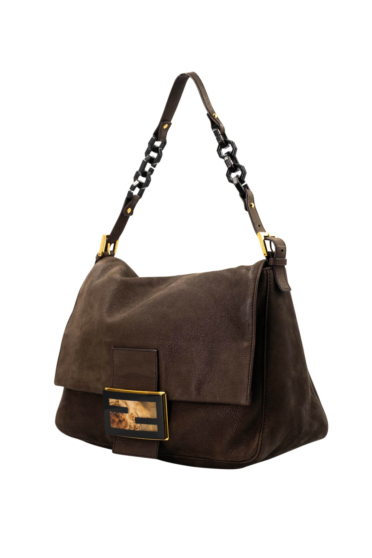 Fendi Mamma Shimmer Brown Leather Baguette With Gold Hardware