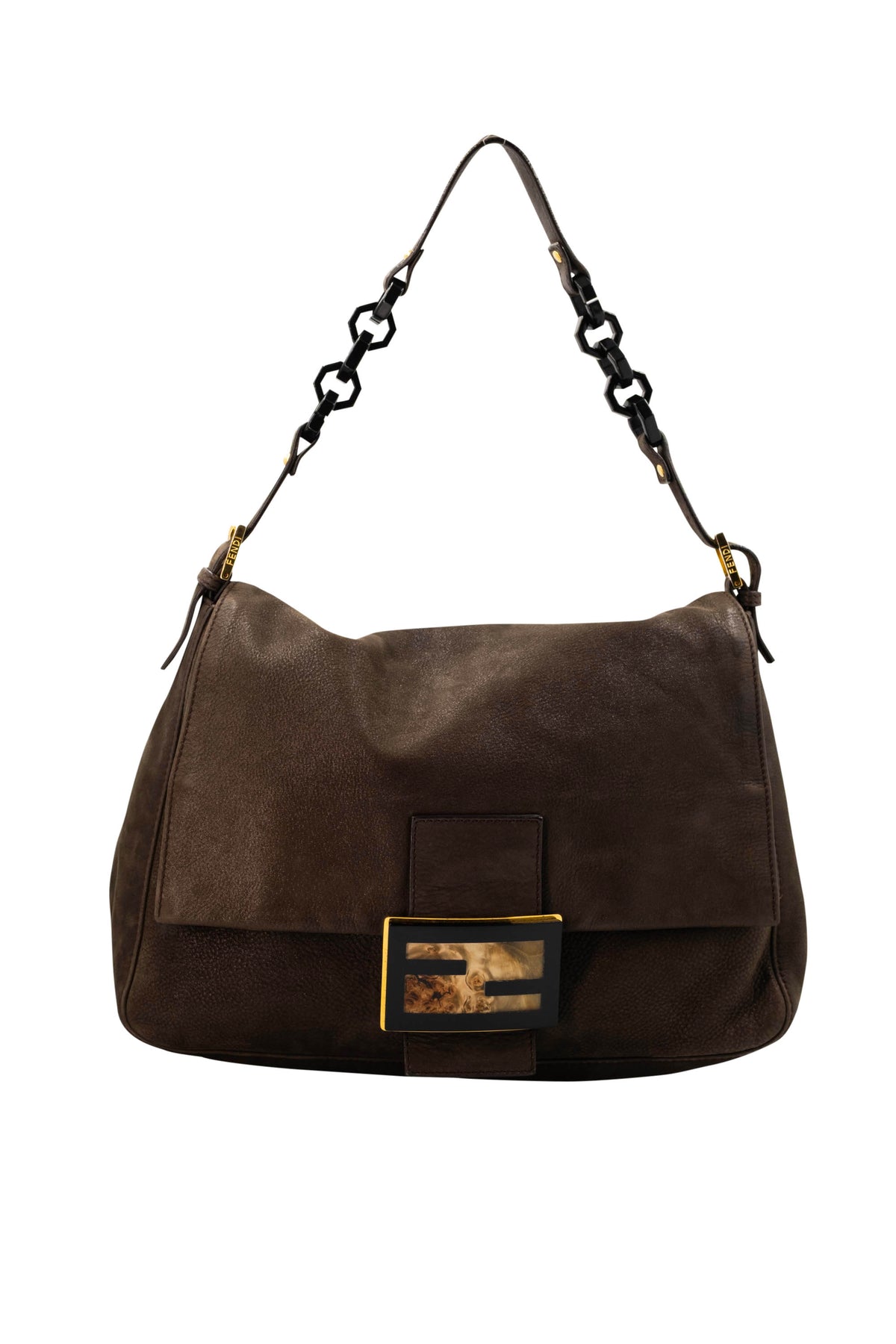 Fendi Mamma Shimmer Brown Leather Baguette With Gold Hardware
