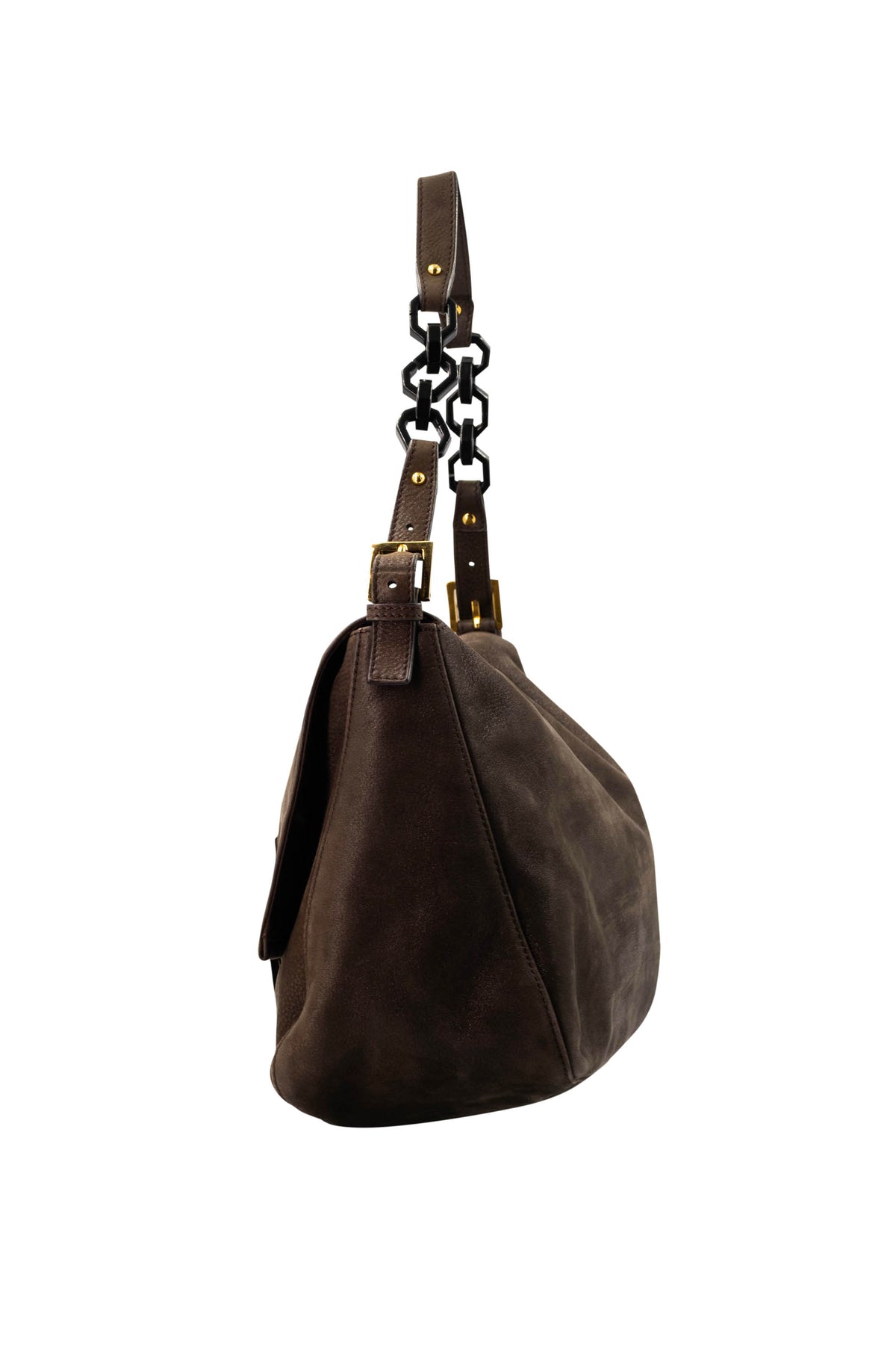 Fendi Mamma Shimmer Brown Leather Baguette With Gold Hardware