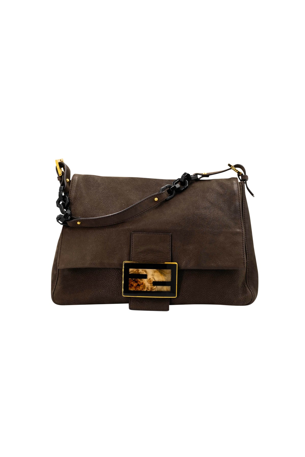 Fendi Mamma Shimmer Brown Leather Baguette With Gold Hardware