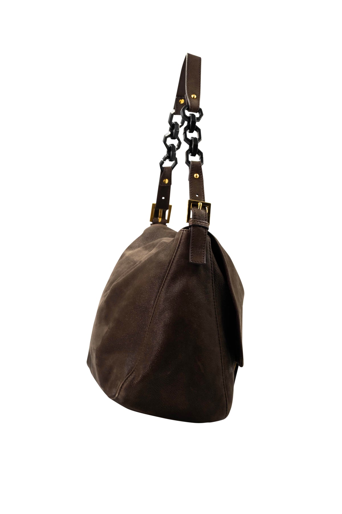 Fendi Mamma Shimmer Brown Leather Baguette With Gold Hardware