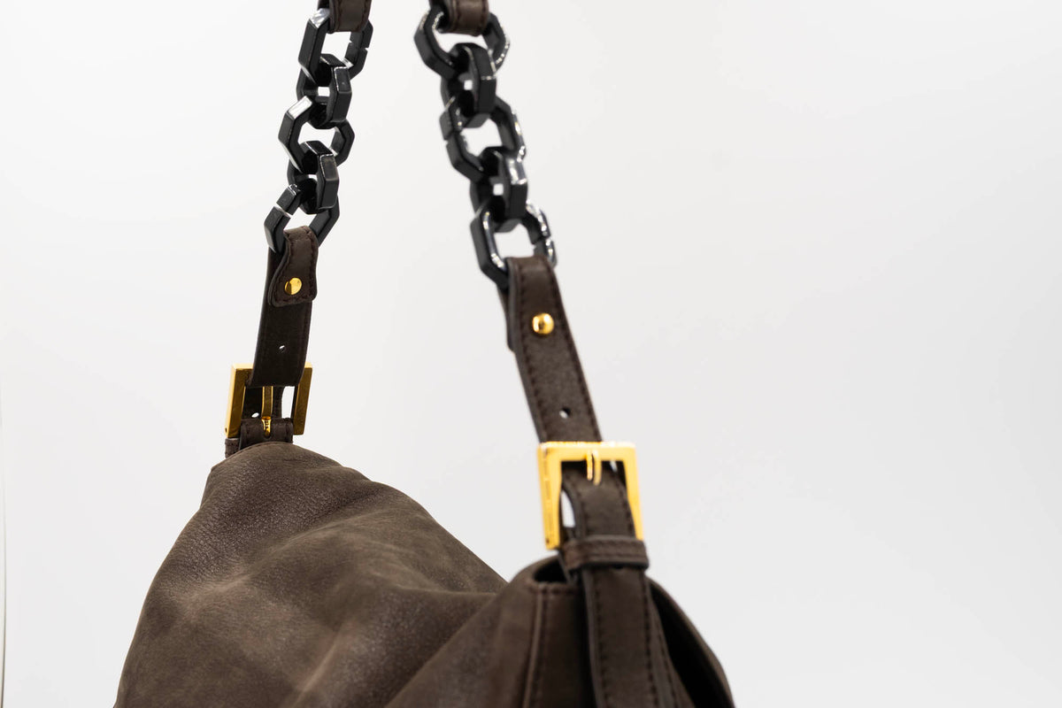 Fendi Mamma Shimmer Brown Leather Baguette With Gold Hardware