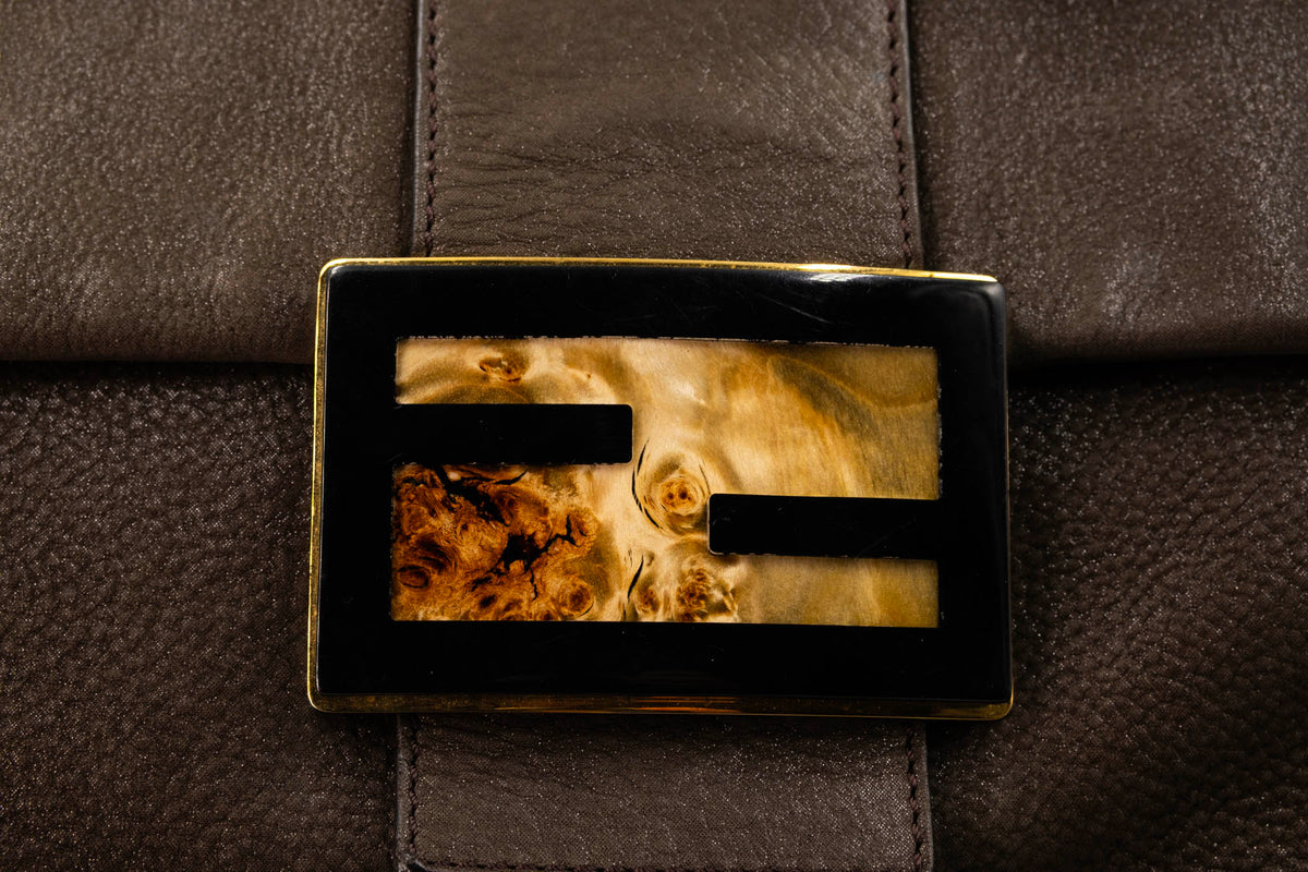 Fendi Mamma Shimmer Brown Leather Baguette With Gold Hardware