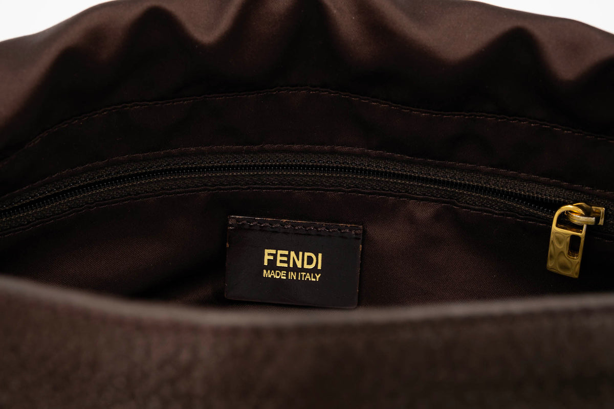 Fendi Mamma Shimmer Brown Leather Baguette With Gold Hardware