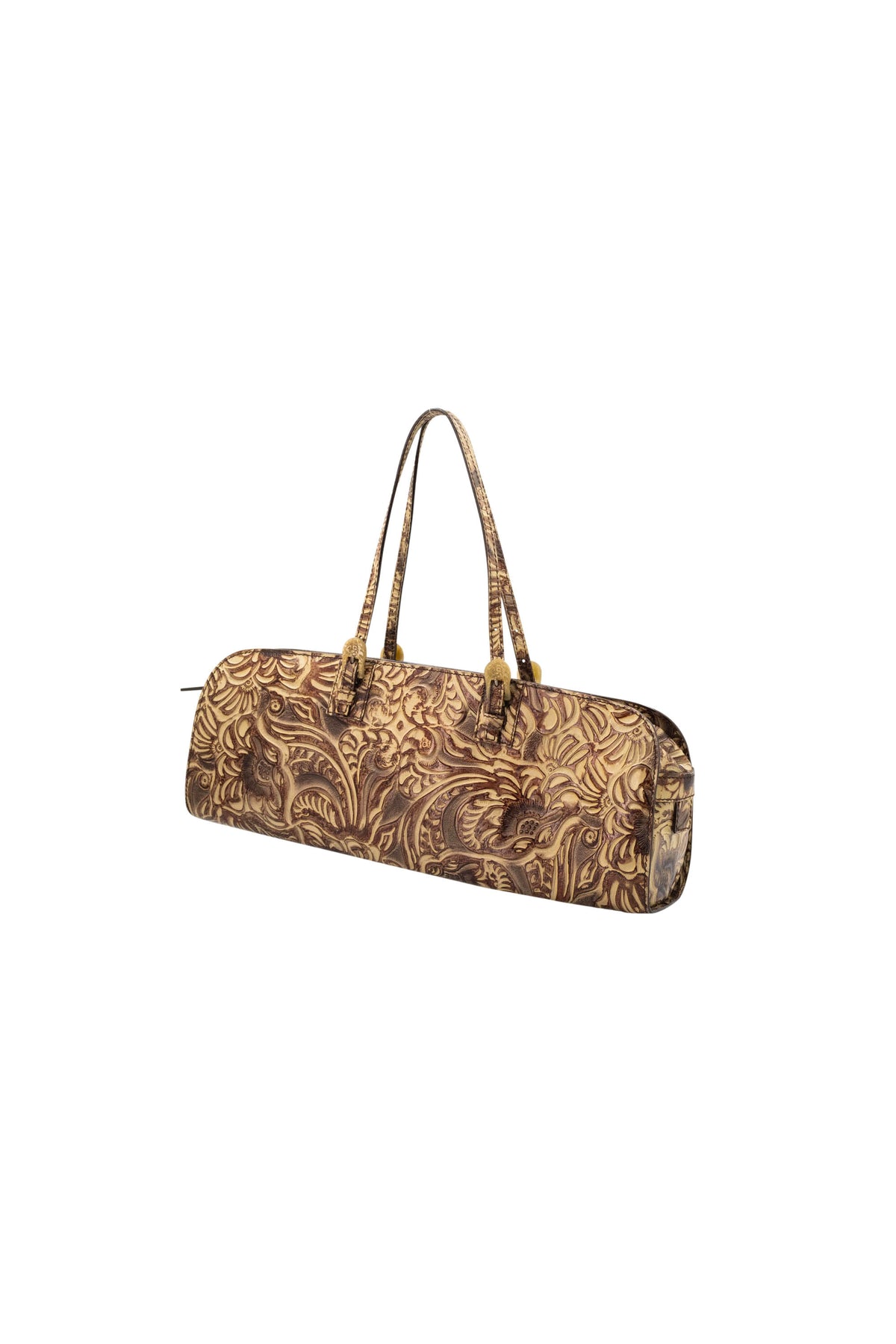 Fendi Brown Tooled Cordoba Purse with Dual Top Handle
