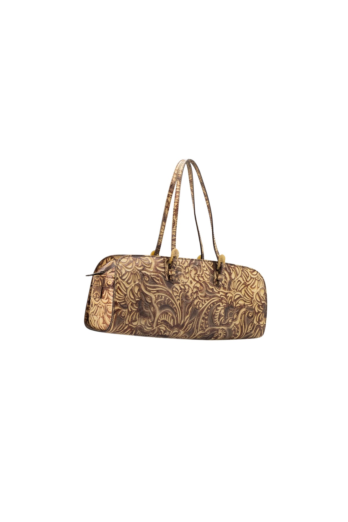 Fendi Brown Tooled Cordoba Purse with Dual Top Handle