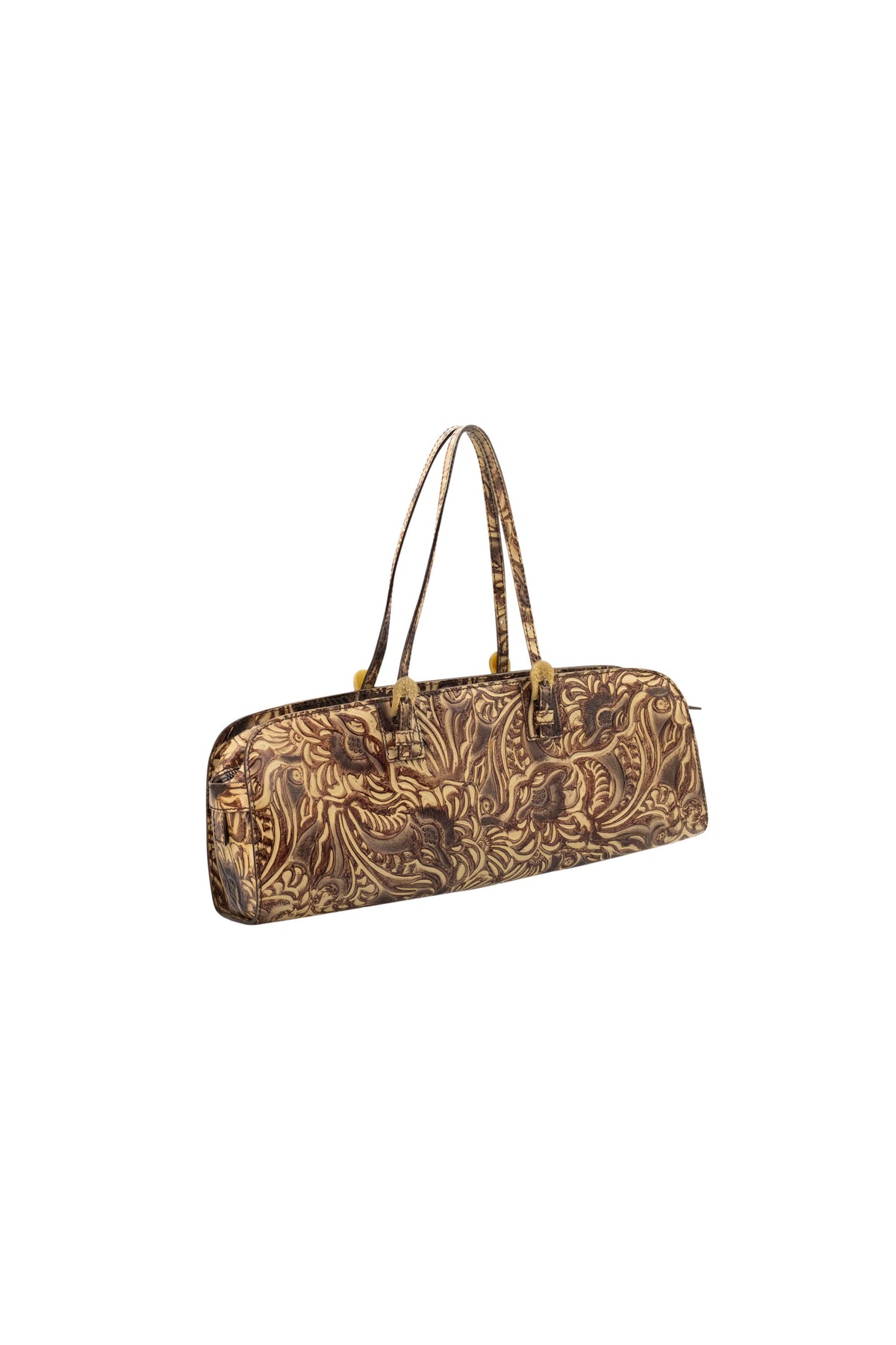 Fendi Brown Tooled Cordoba Purse with Dual Top Handle