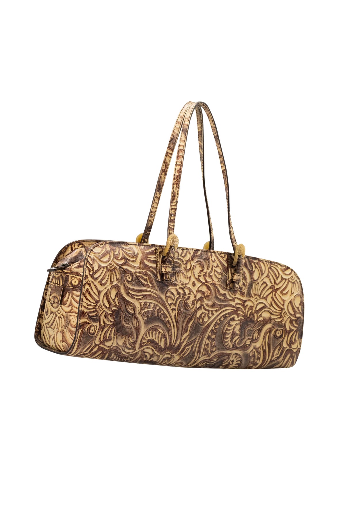 Fendi Brown Tooled Cordoba Purse with Dual Top Handle