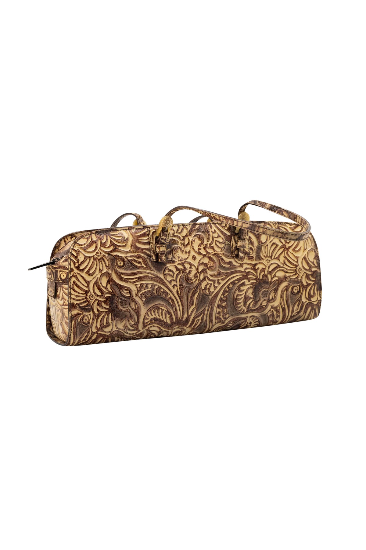 Fendi Brown Tooled Cordoba Purse with Dual Top Handle