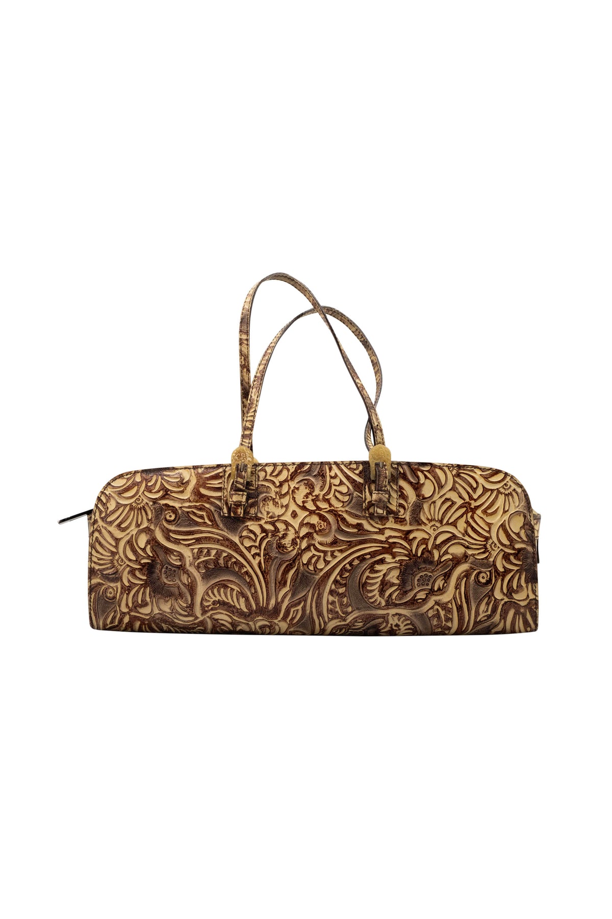 Fendi Brown Tooled Cordoba Purse with Dual Top Handle