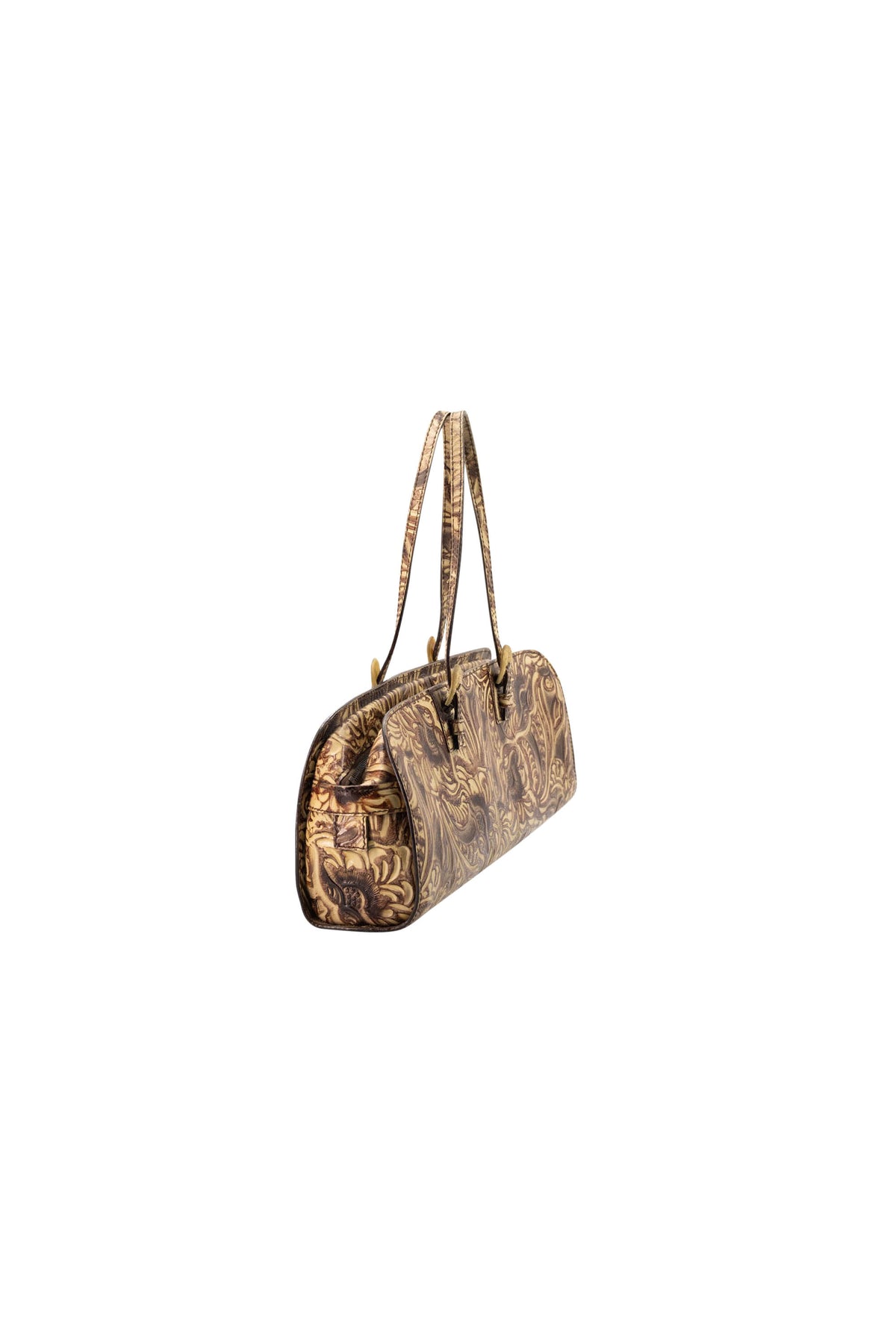 Fendi Brown Tooled Cordoba Purse with Dual Top Handle