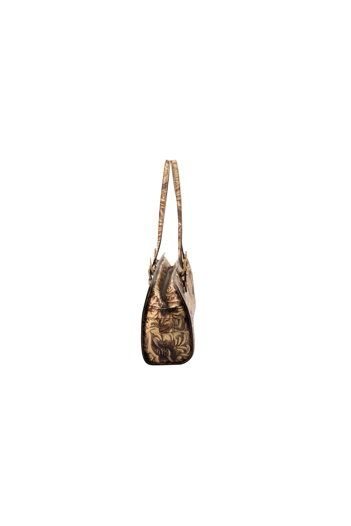 Fendi Brown Tooled Cordoba Purse with Dual Top Handle