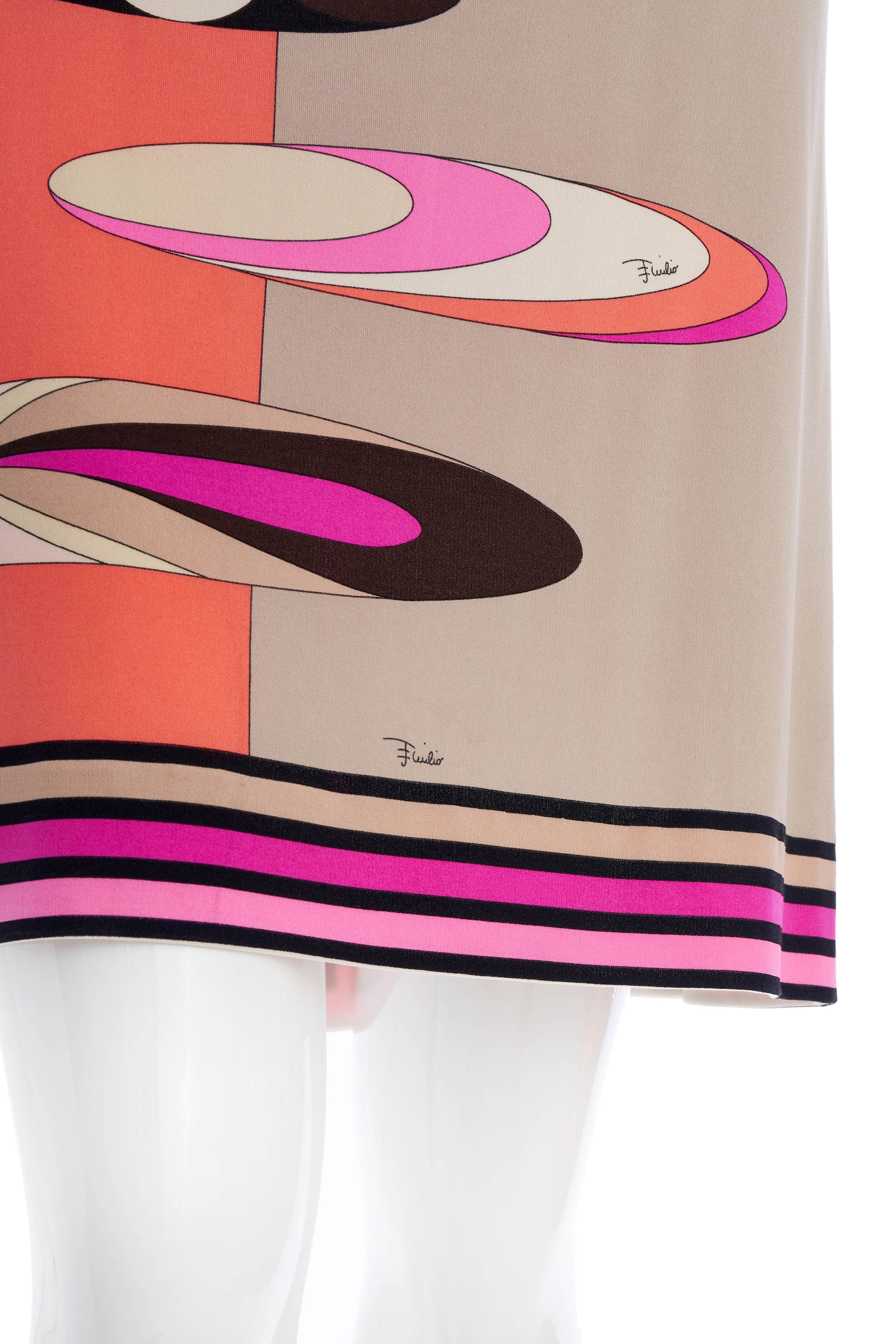 Emilio Pucci Pink and Orange Modern Print Dress with Crystal Belt Size M