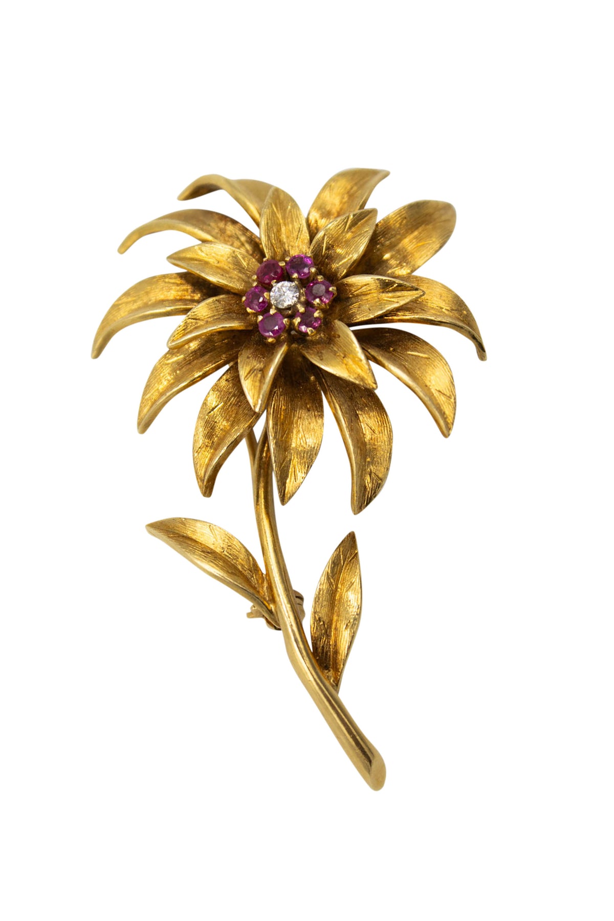 Tiffany & Co. 18k Gold Pink Sapphire and Diamond Flower Brooch
