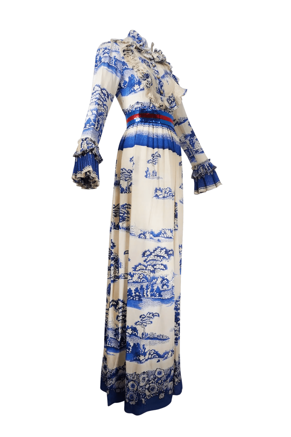 Gucci Blue and White Silk Maxi Dress 2017 - Foxy Couture Carmel