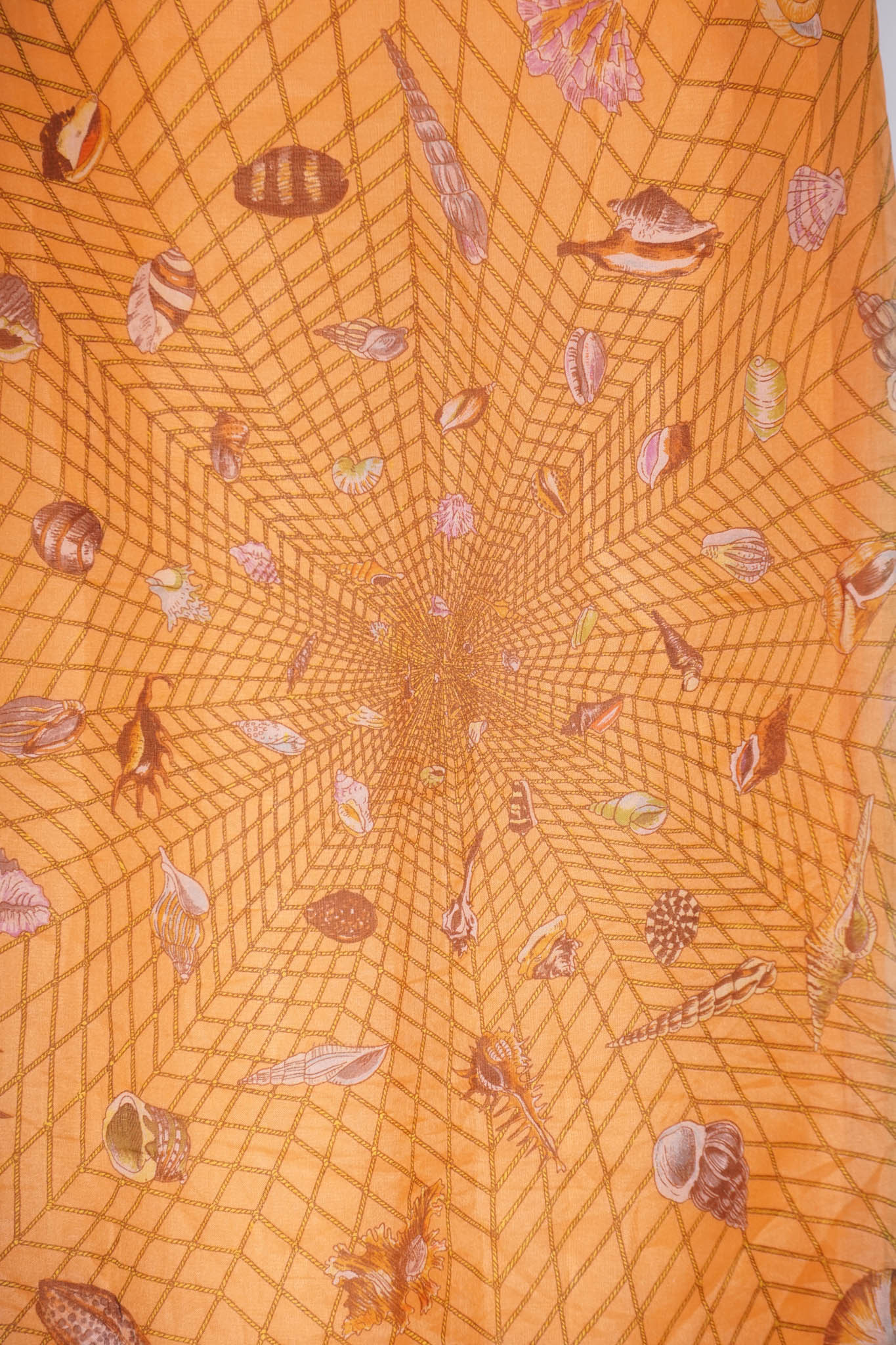 Gucci Coral Organza Fish Shell Print Skirt Blouse Belt 1970s Size 2-4