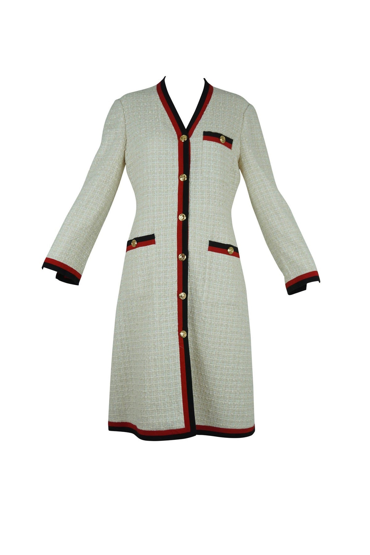 Gucci Cream Tweed Red Black Web Coat