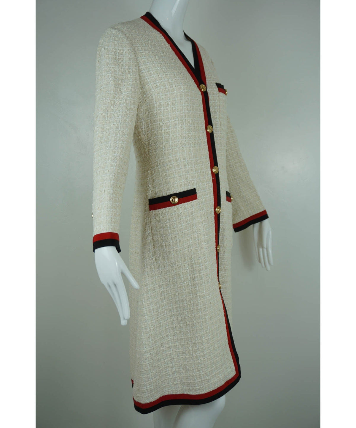 Gucci Cream Tweed Red Black Web Coat