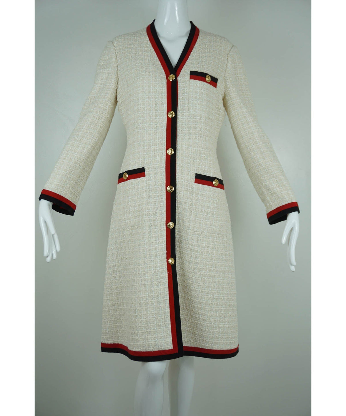 Gucci Cream Tweed Red Black Web Coat