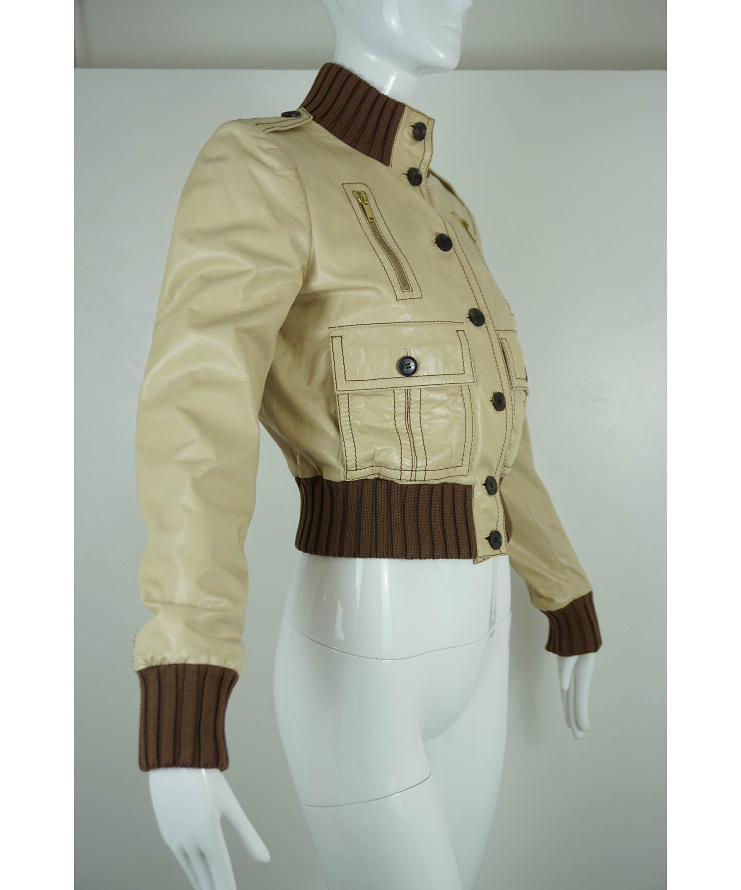 Gucci Cropped Leather Bomber Jacket Sz 42/6