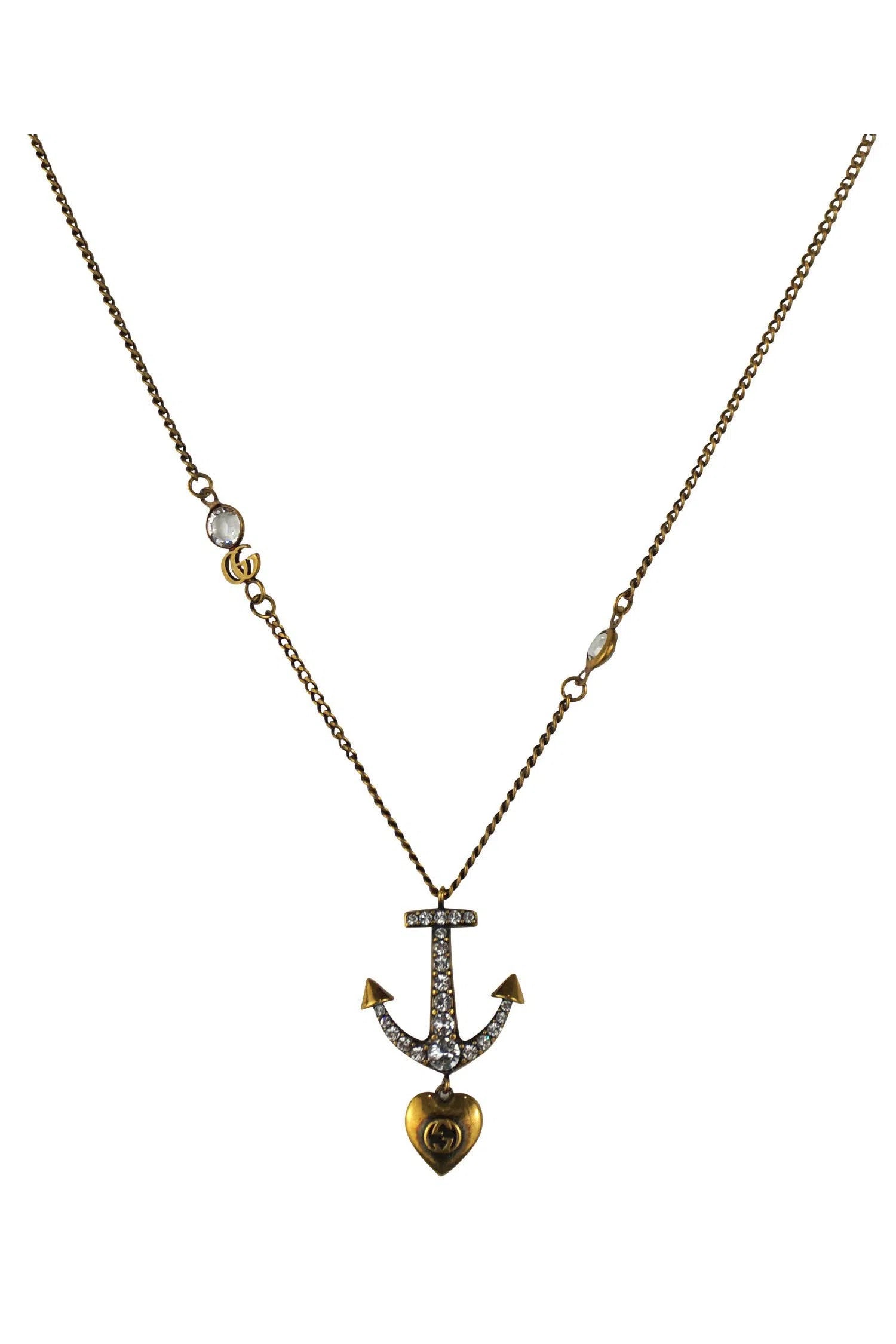 Gucci Crystal Anchor Pendant Necklace
