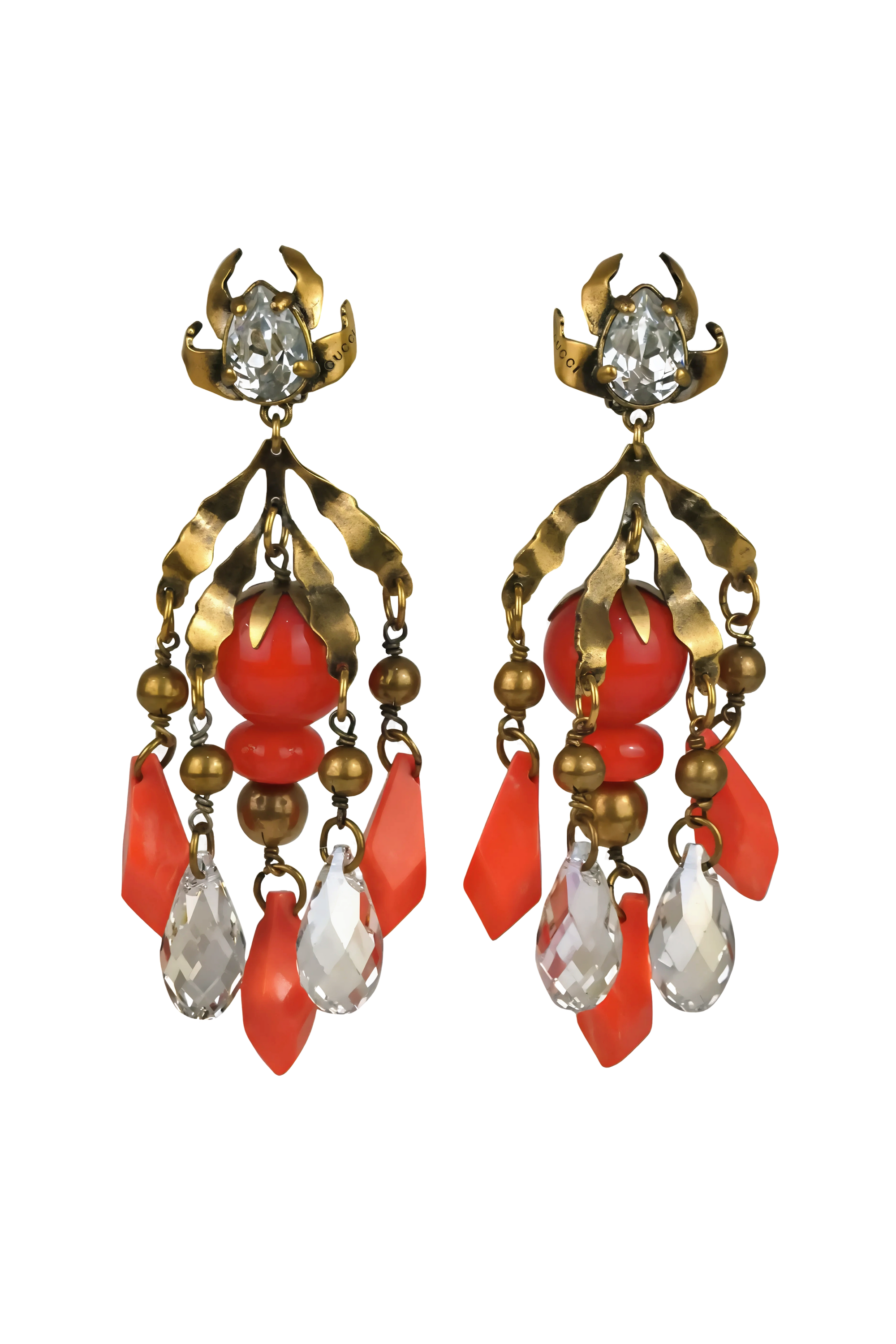 Gucci Crystal & Coral Bead Chandelier Earrings - Foxy Couture Carmel