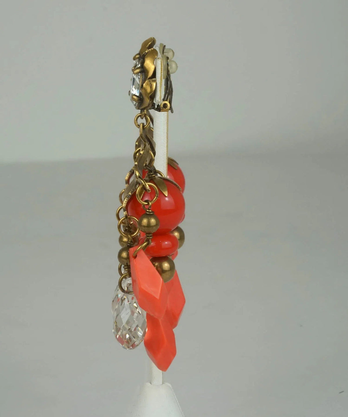 Gucci Crystal &amp; Coral Bead Chandelier Earrings