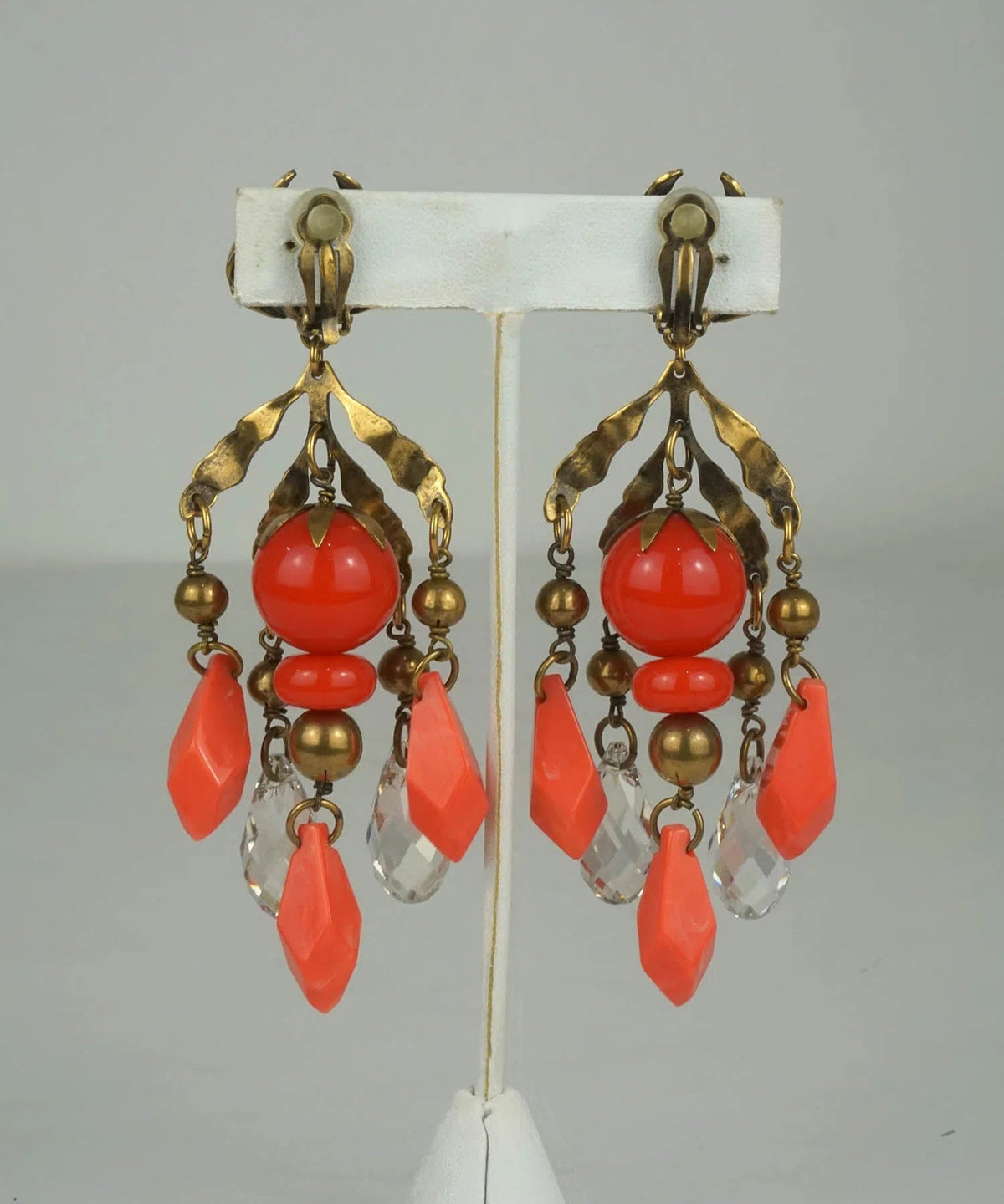 Gucci Crystal &amp; Coral Bead Chandelier Earrings