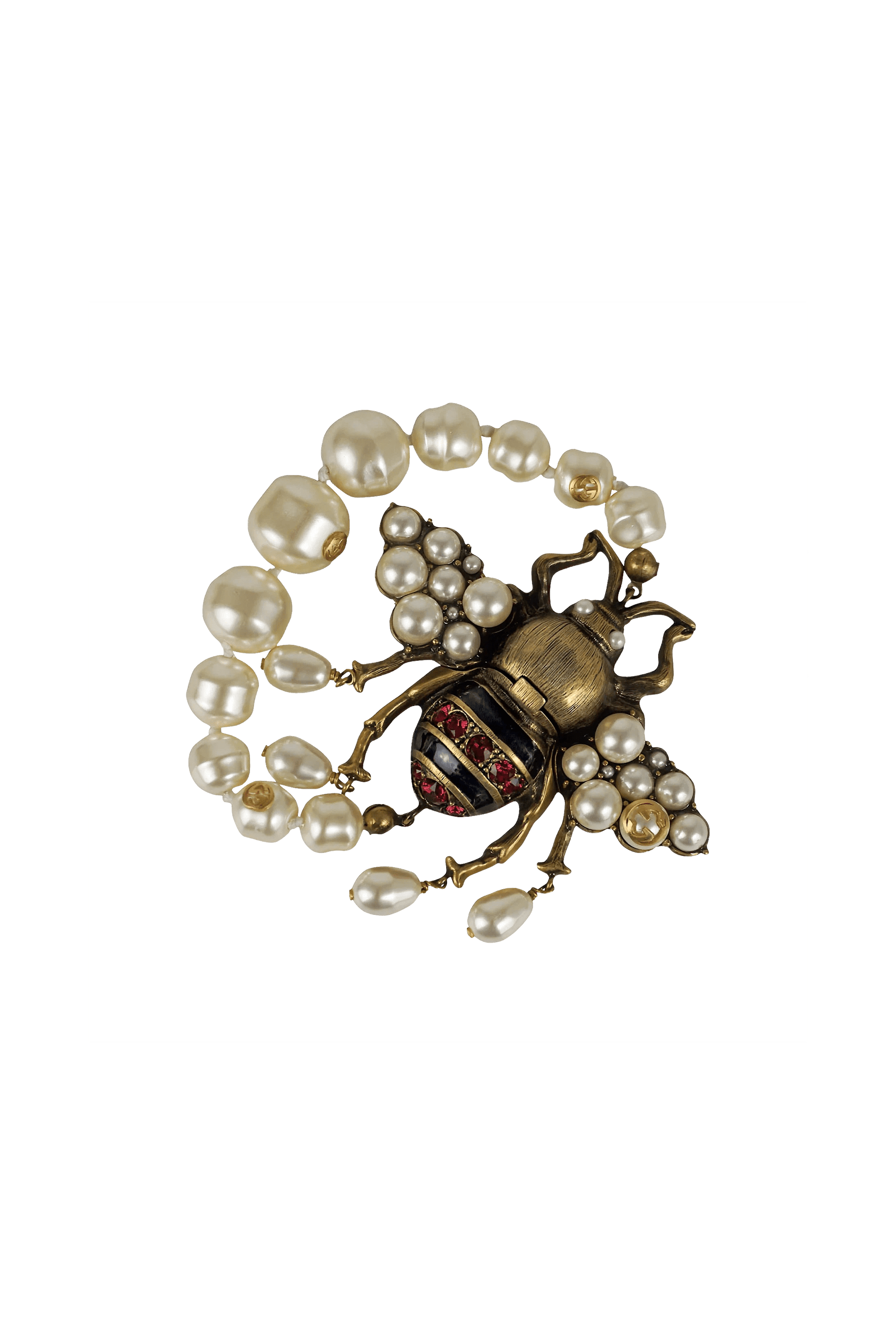 Gucci Faux Pearl & Crystal Bee Bracelet - Foxy Couture Carmel